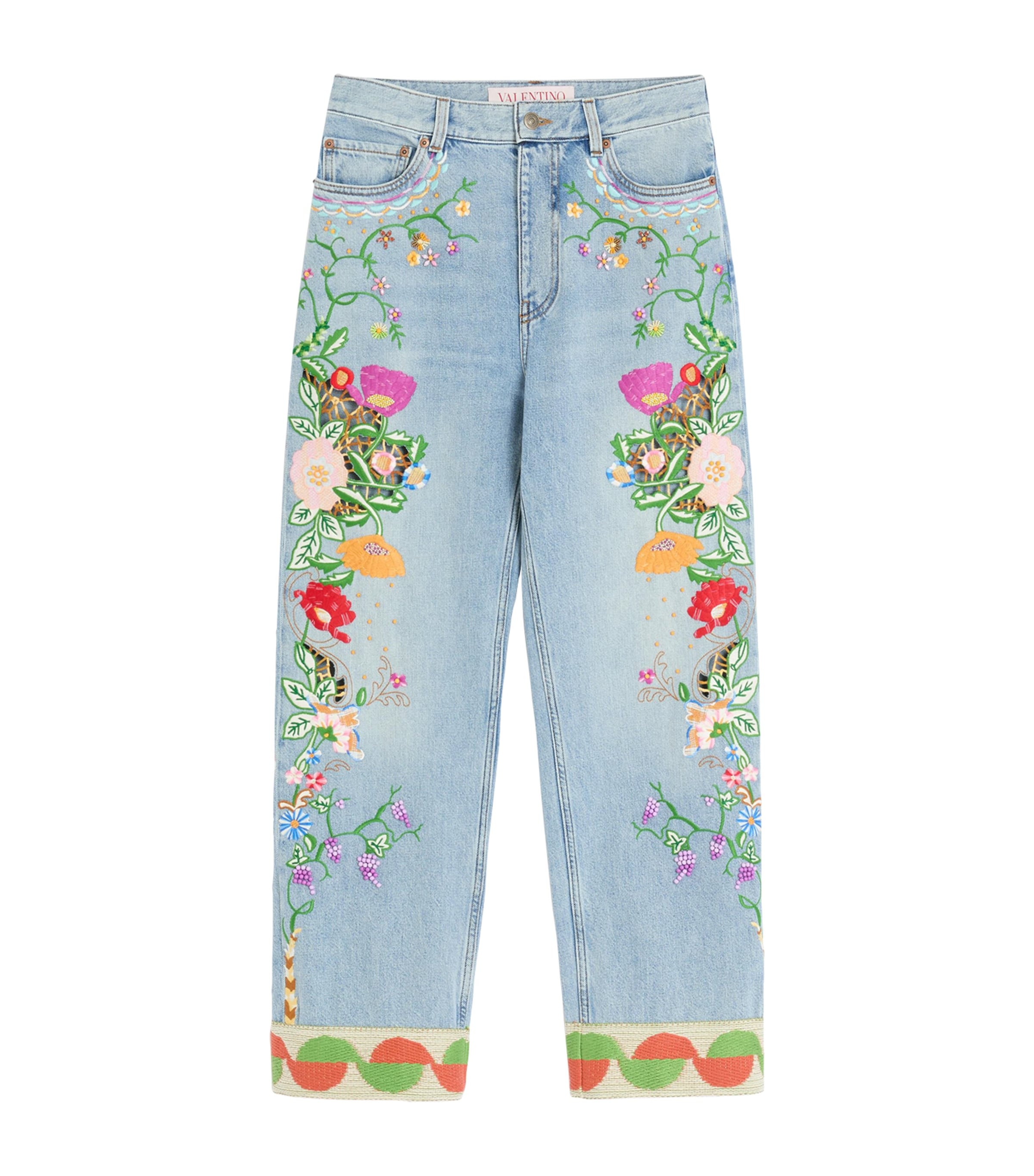 Valentino Womens Floral-embroidery Wide-leg Denim Jeans Denim Blu Lav Chiaro In Blue