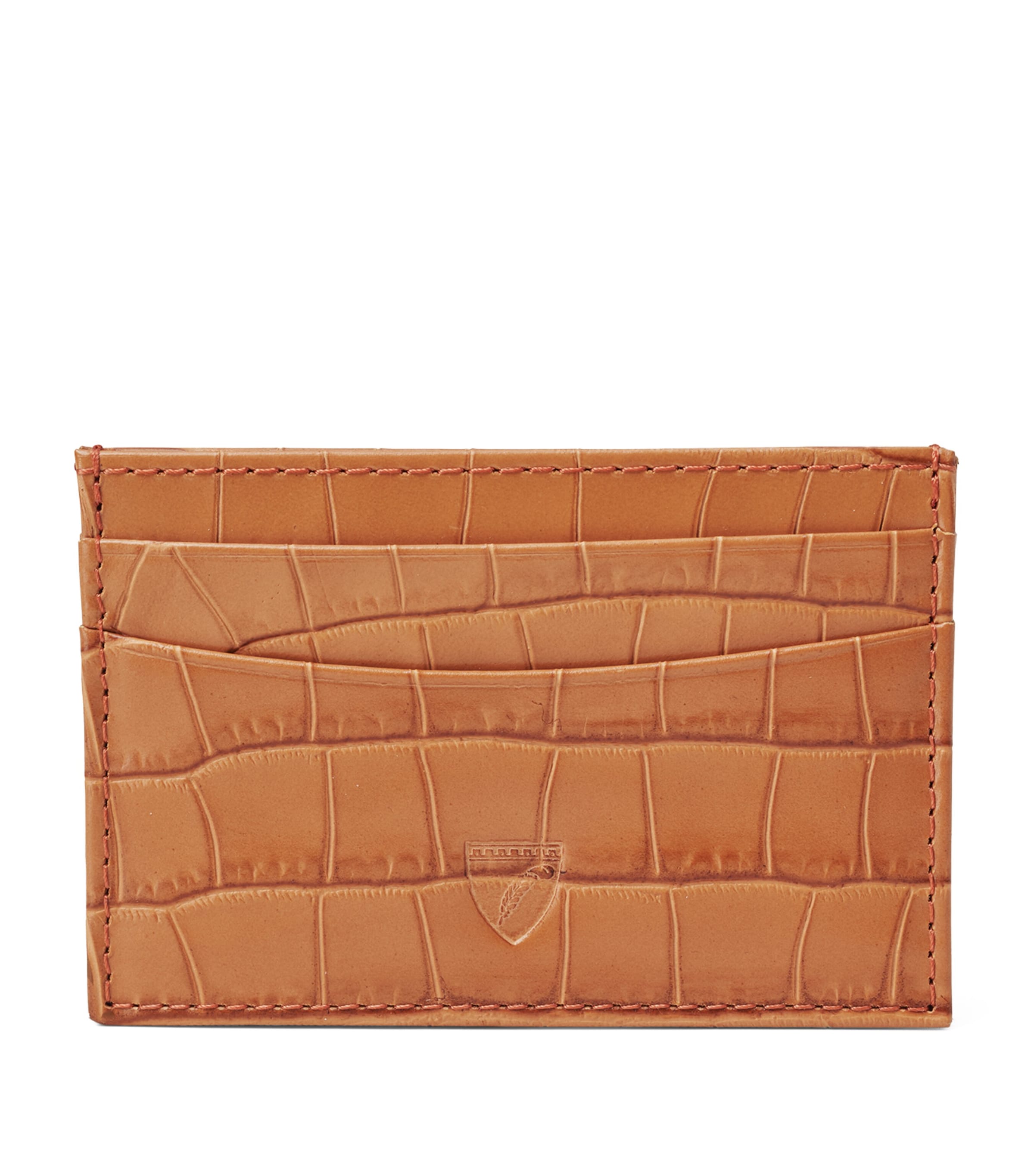 Aspinal Of London Leather Croc-embossed Slim Card Holder In Orange