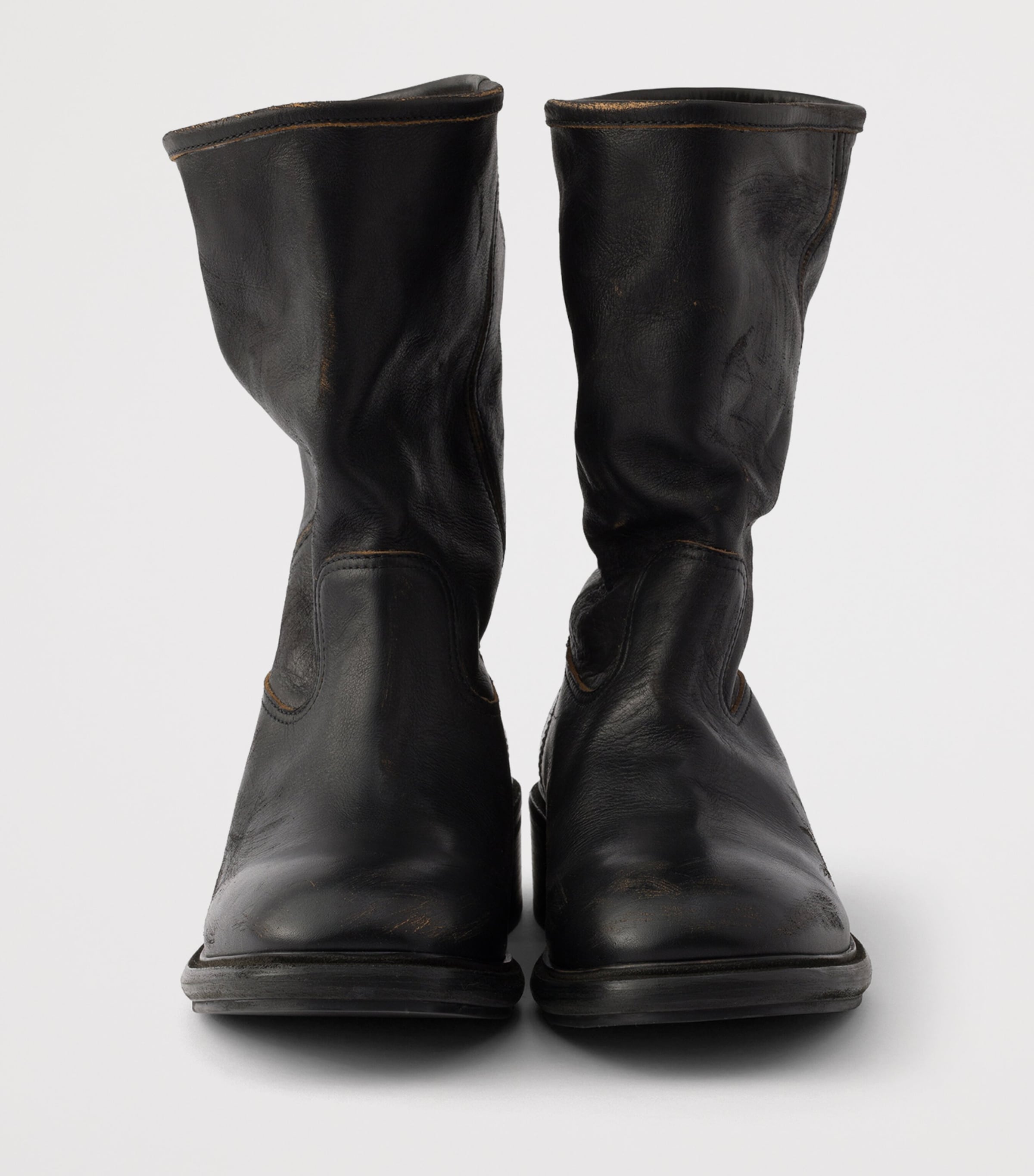 Prada Leather Vintage-Effect Mid-Calf Boots 30 Black Image 5