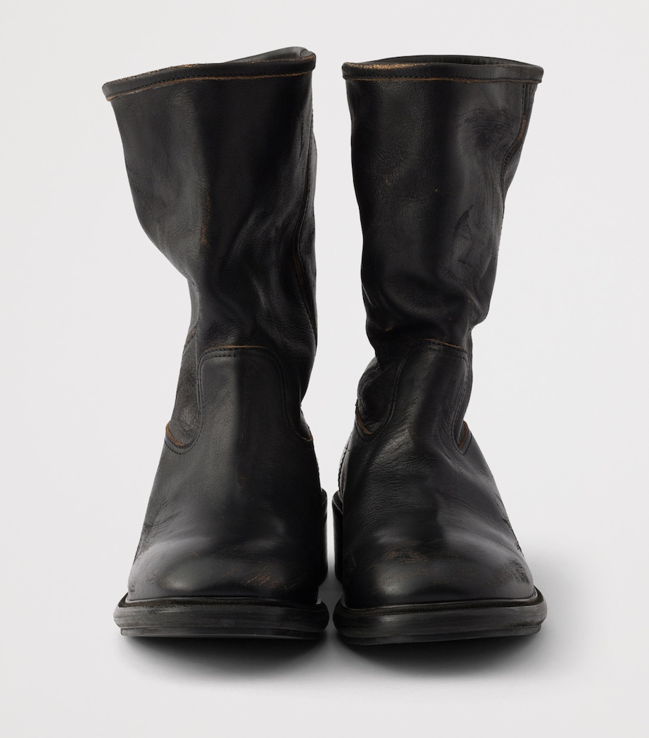 Prada Leather Vintage-Effect Mid-Calf Boots 30 Black Image 5