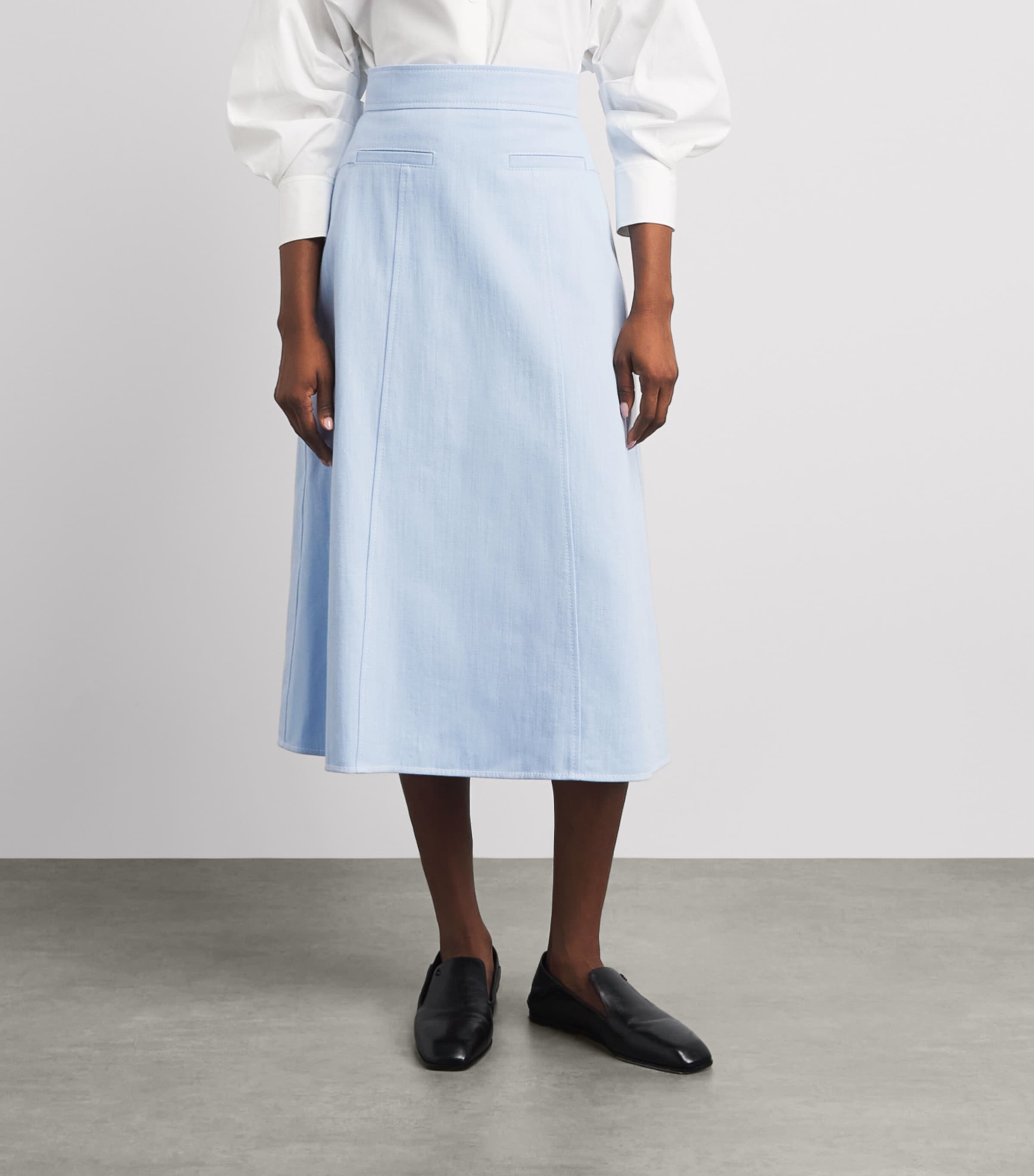 Emilia Wickstead Womens Wilder Denim Midi Skirt Icy Blue Image 4