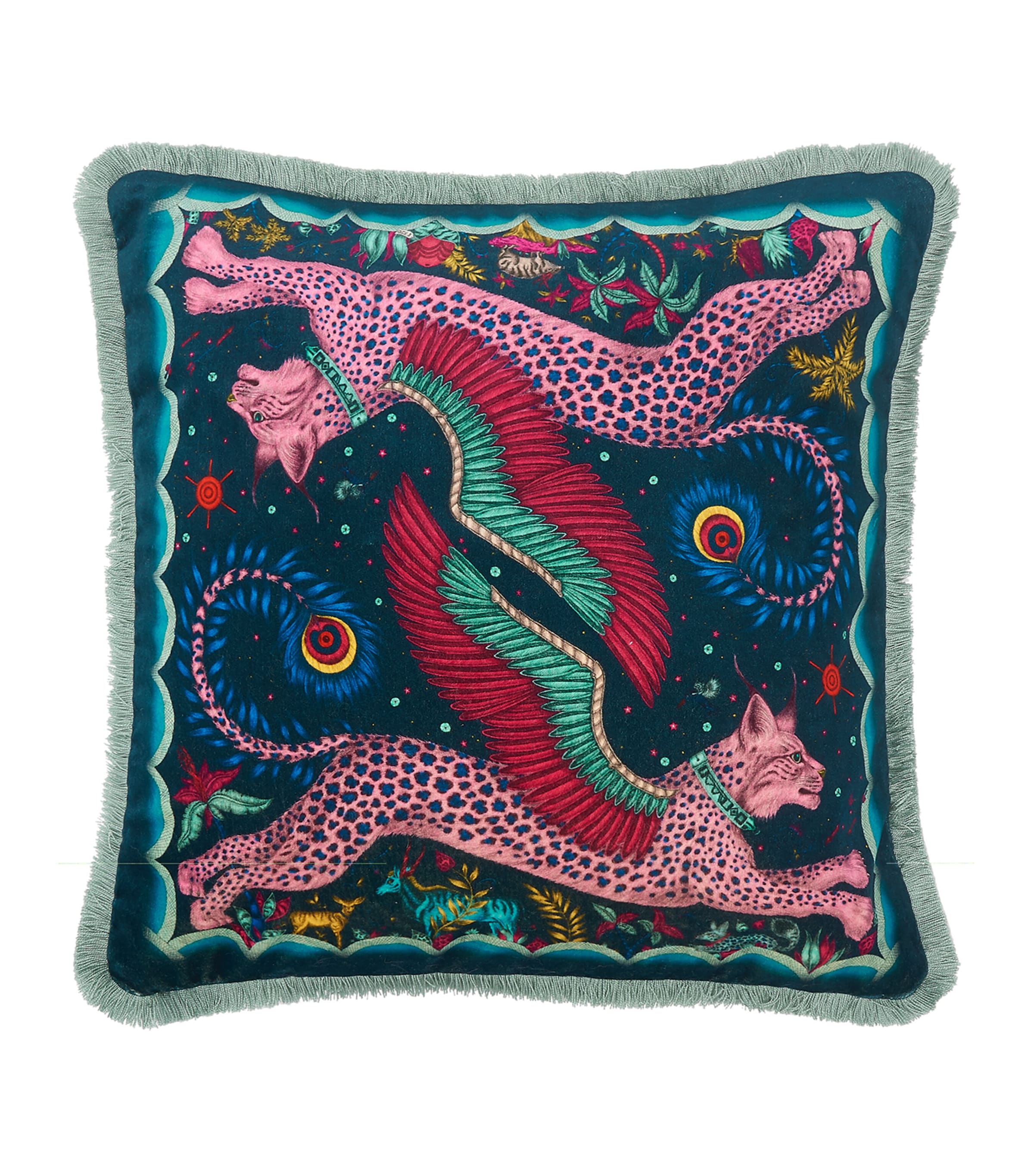 Emma J Shipley Velvet Lynx Cushion In Pink
