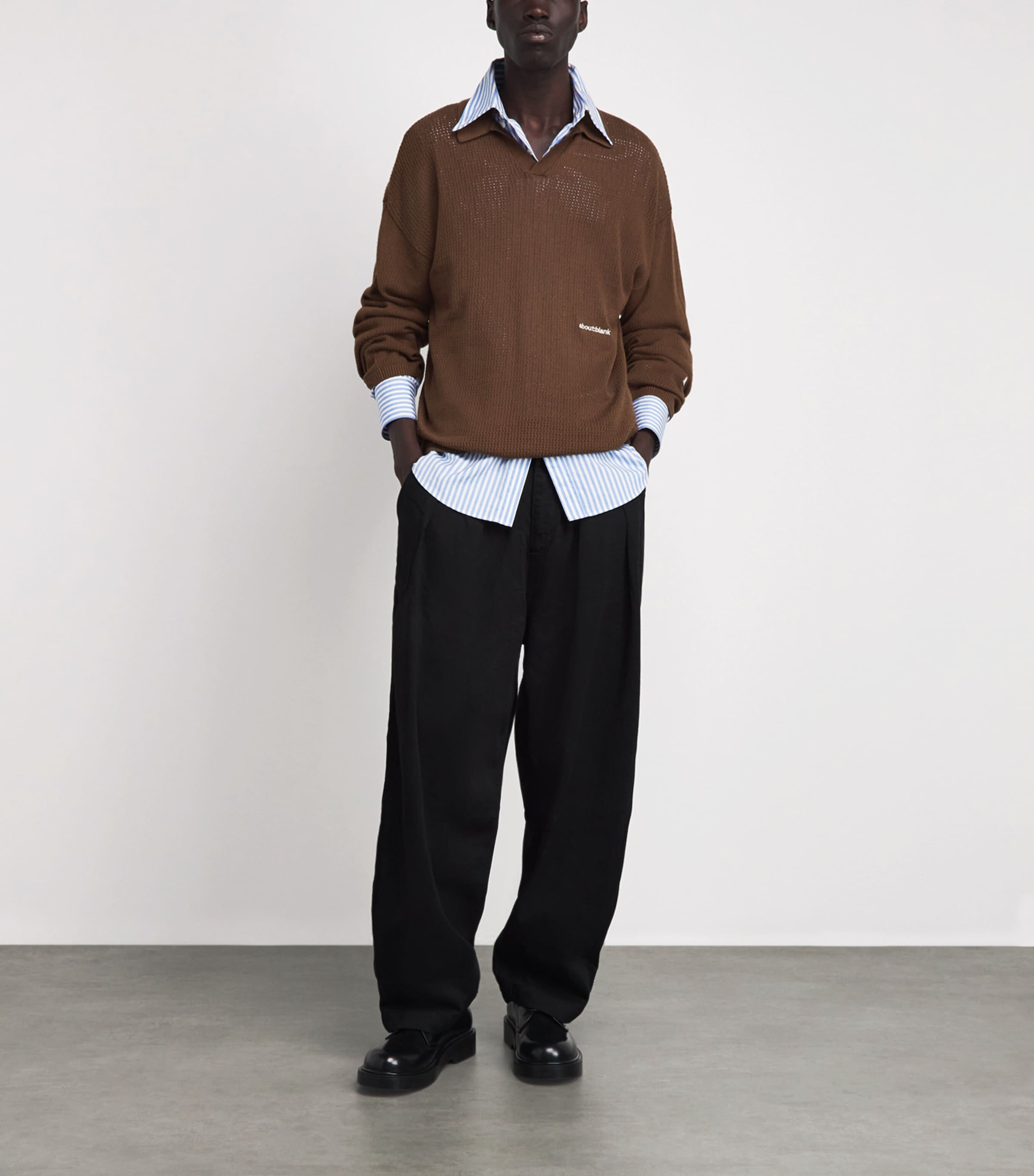 about:blank Mens Knitted Long-Sleeve Polo Shirt Brown Image 2