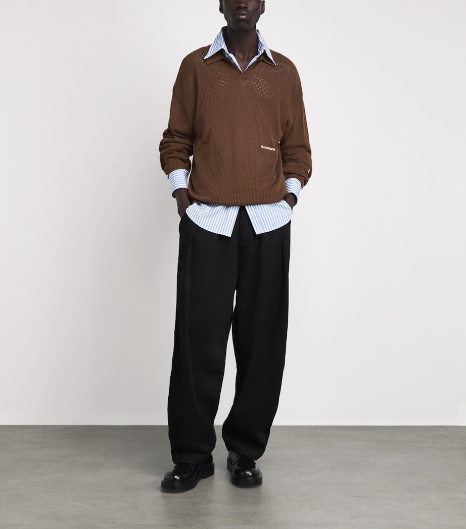 about:blank Mens Knitted Long-Sleeve Polo Shirt Brown Image 2