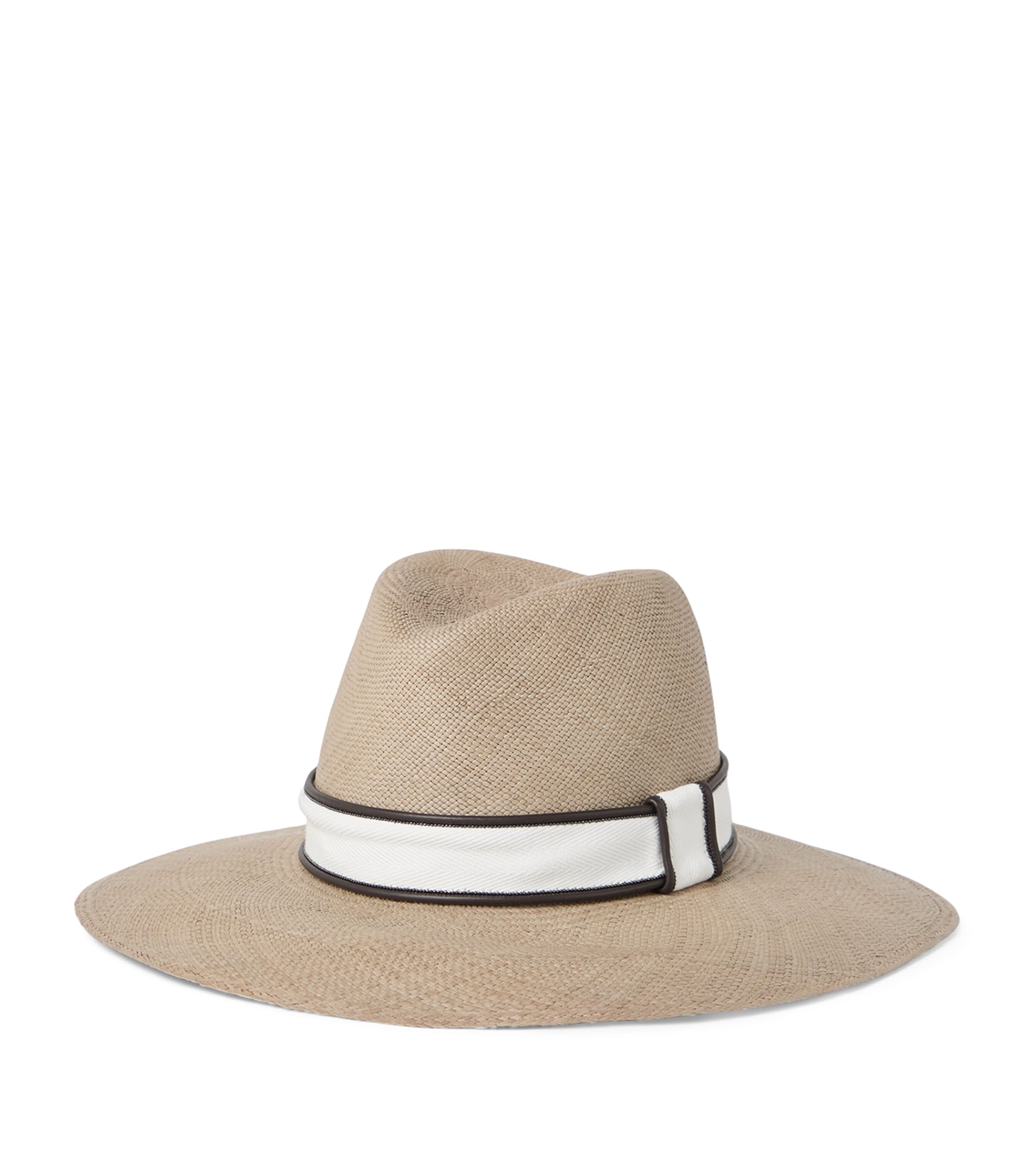 Brunello Cucinelli Straw Embellished Fedora Hat In Beige