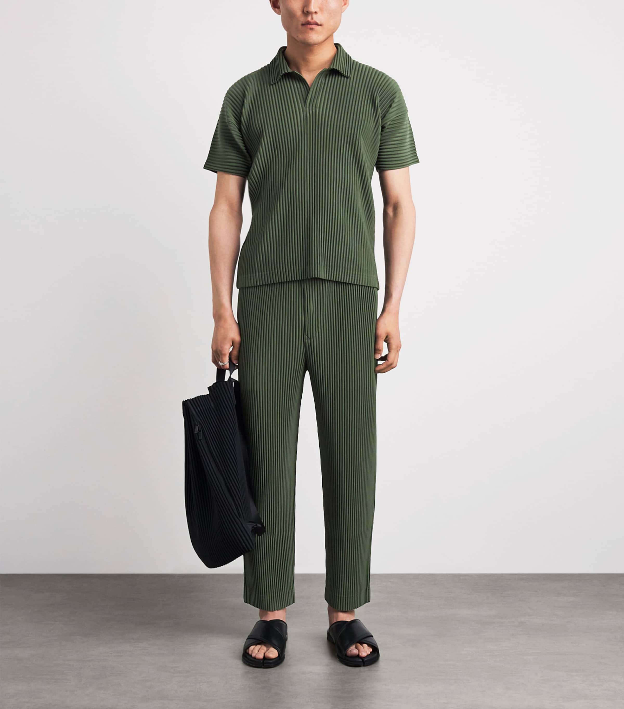 Homme Plissé Issey Miyake Mens Pleated Straight Trousers Duomo Door Green Image 2
