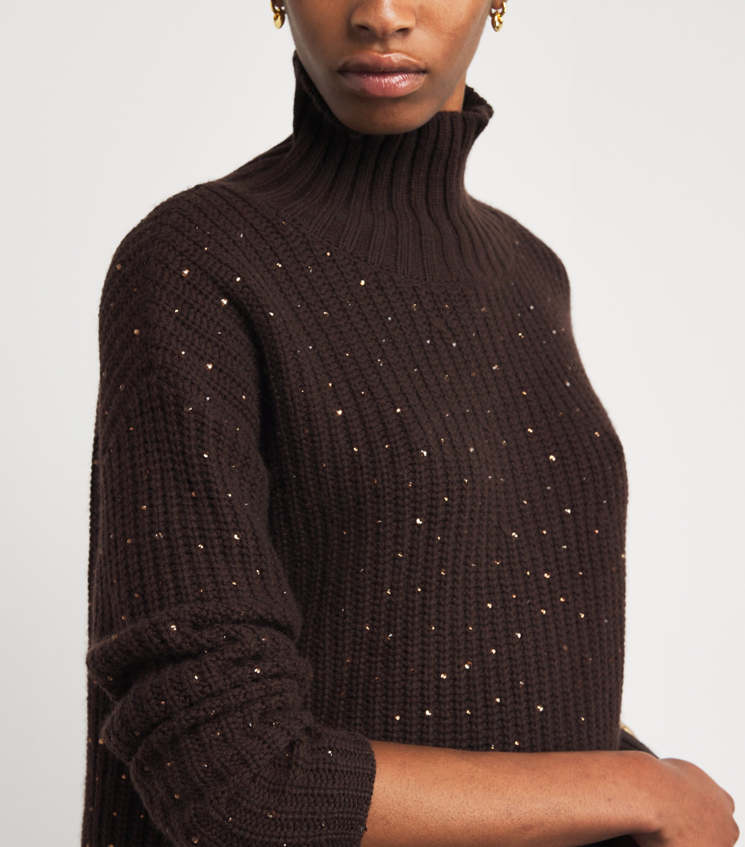 Allude Womens Wool-Cashmere Crystal-Embellished Sweater Chocolate Image 6