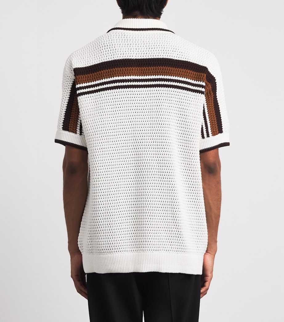 Casablanca Mens Cotton Crochet Tennis Stripe Polo Shirt White / Brown Image 5