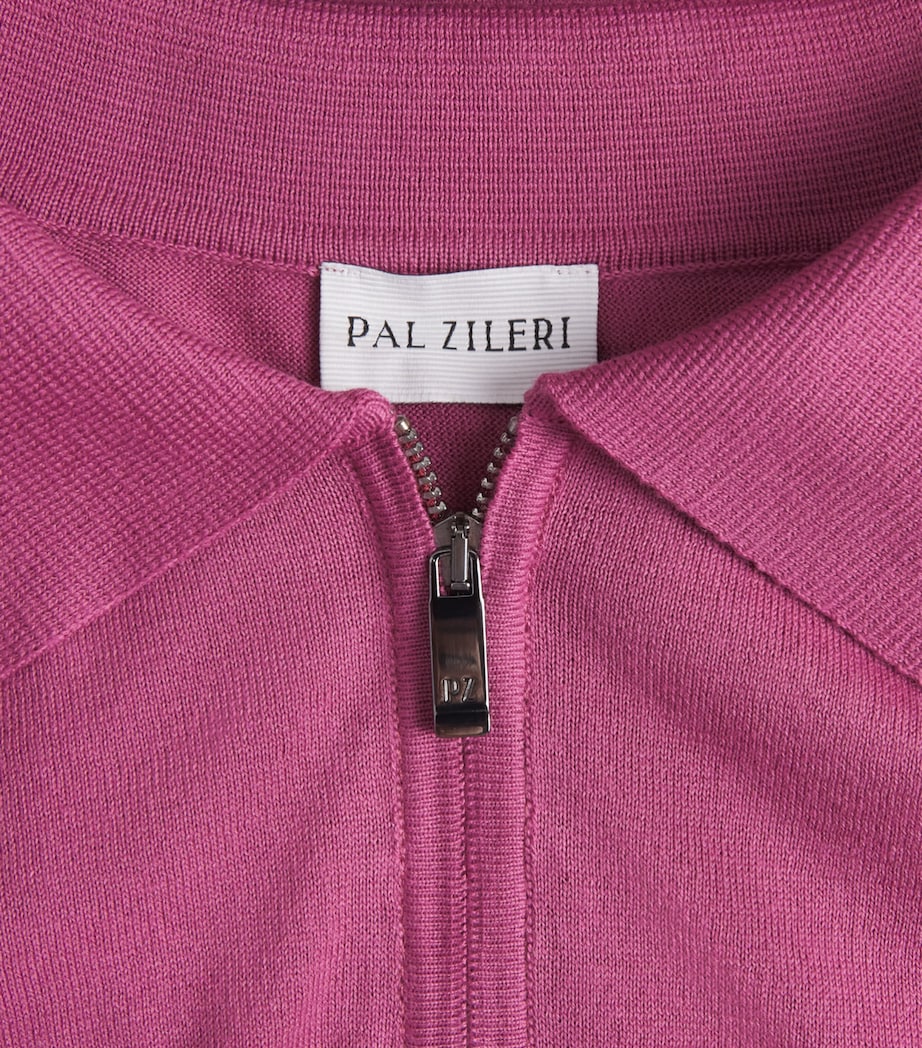 Pal Zileri Mens Cotton Zip-Up Polo Shirt Violet Image 6