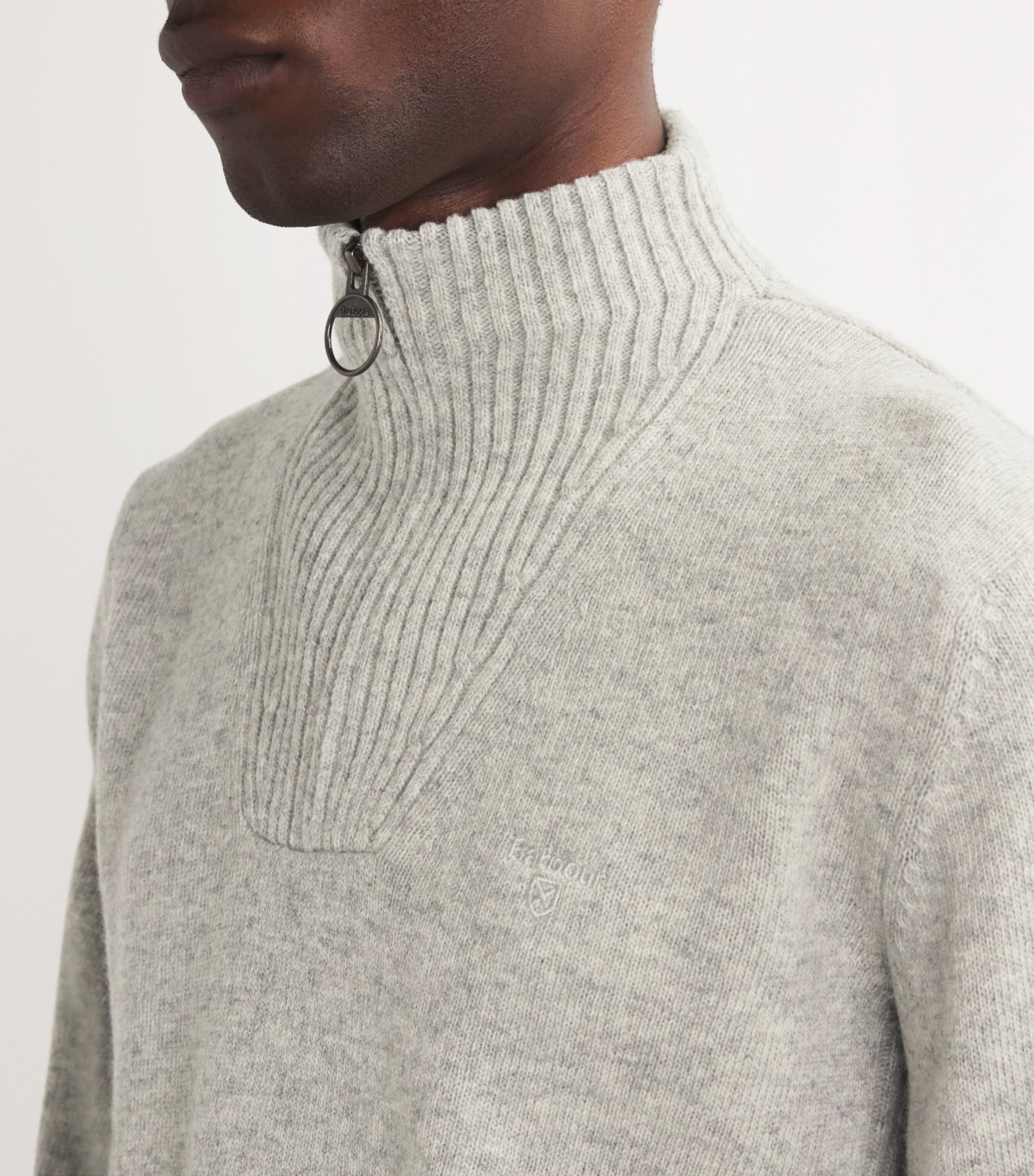 Barbour Mens Wool Half-Zip Sweater Lt Grey Marl Image 7