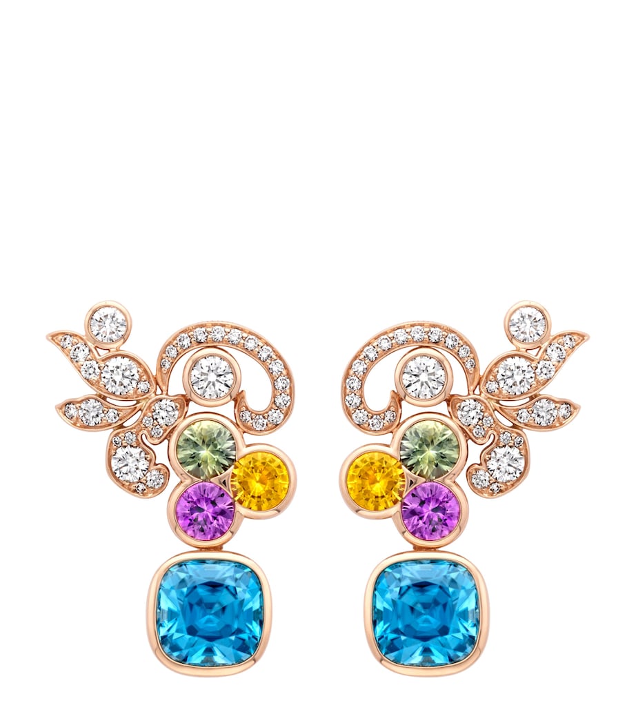 Boodles Rose Gold, Diamond, Sapphire and Zircon The Palace Collection Royal Damask Earrings Blue Image 1