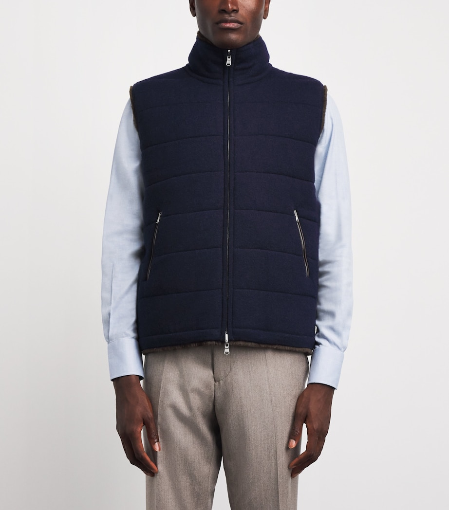 N.Peal Mens Cashmere Fur-Lined Gilet Navy Chocolate Fur Image 4
