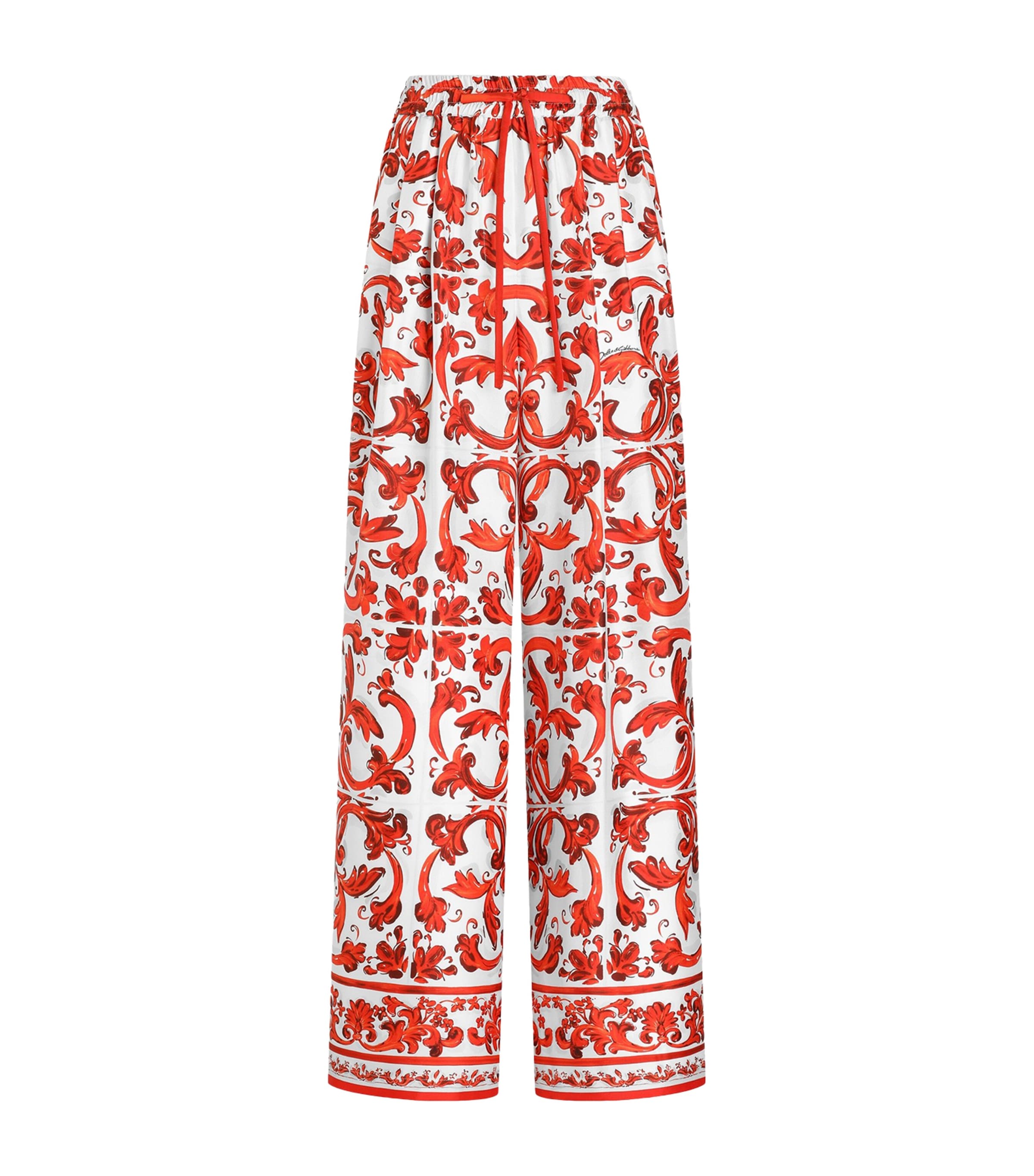 Dolce&Gabbana Womens Silk Majolica Wide-Leg Trousers Combined Colou Image 1