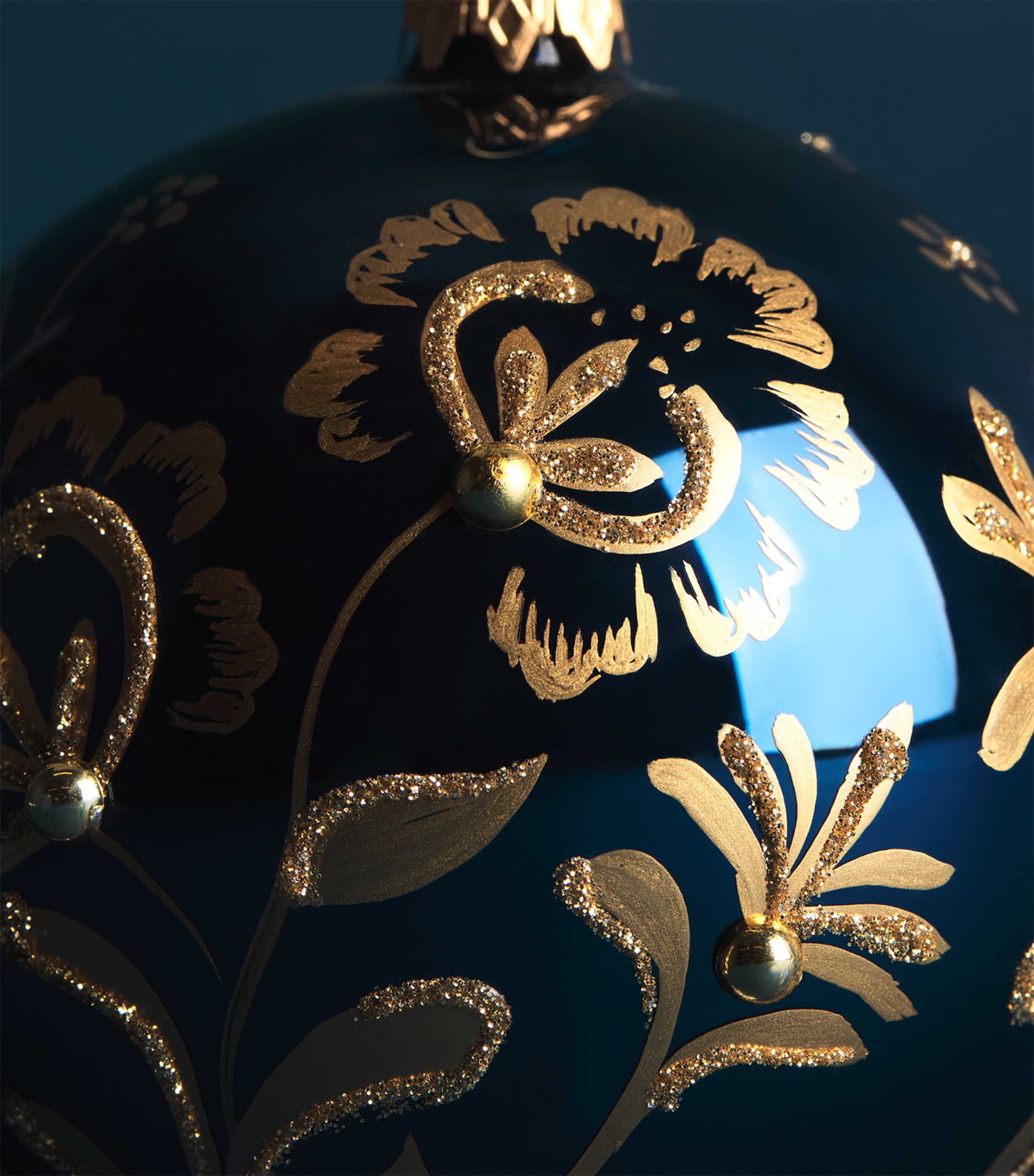 Harrods Glitter Floral Bauble Navy Blue Image 2