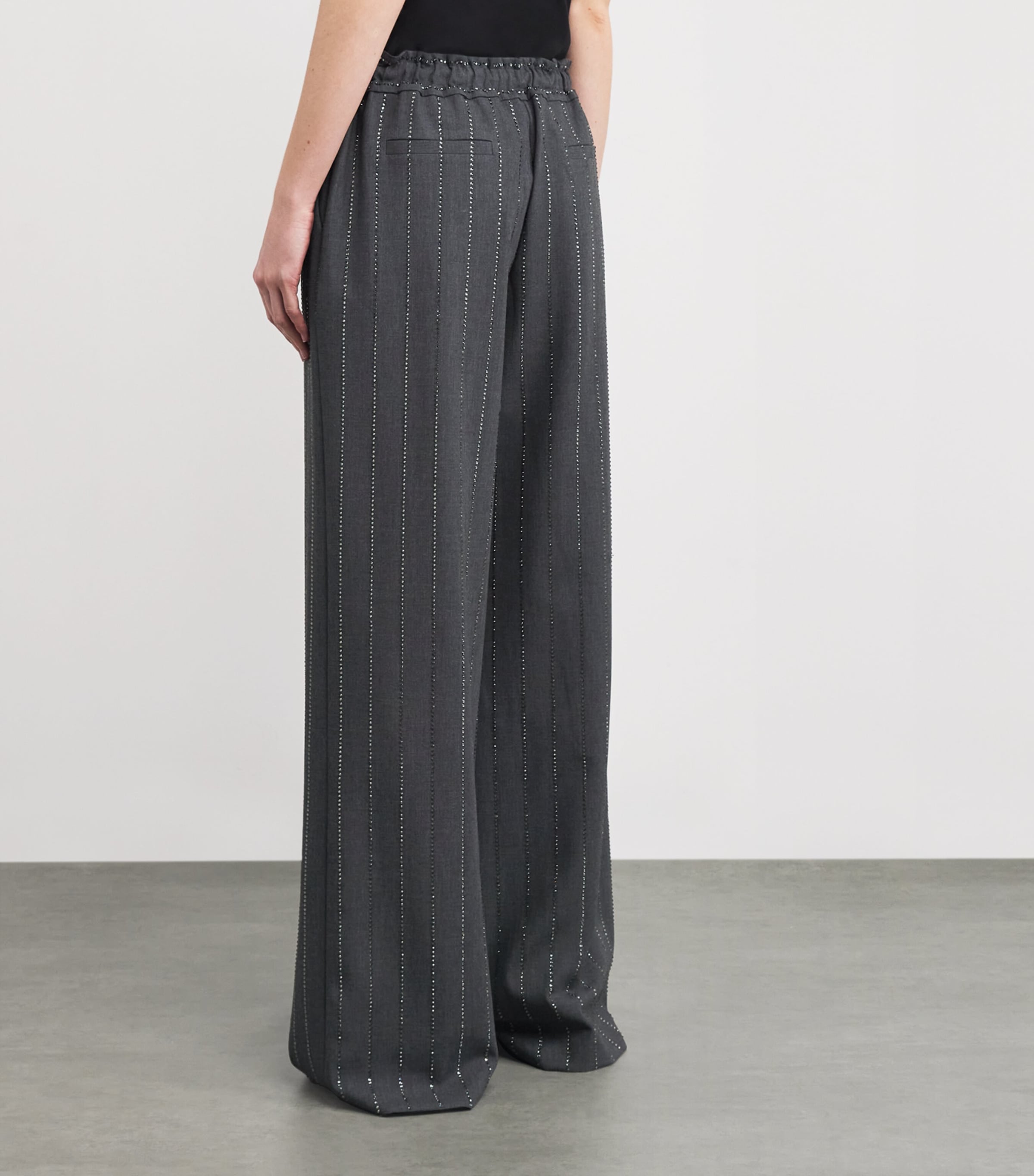 Embellished Pinstripe Wide-Leg Trousers GREY Image 4