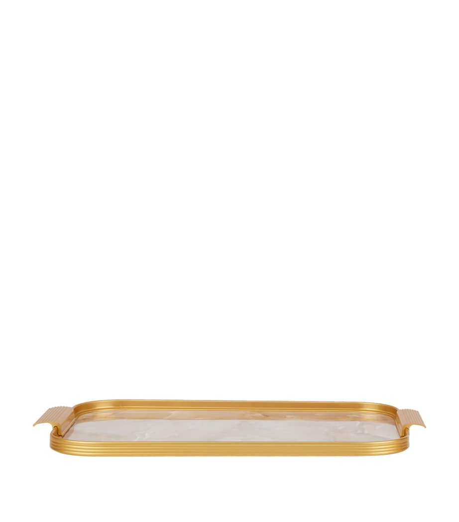 Marble Ribbed Tray (40cm) GOLD W/ WHITE MARBLE Image 1