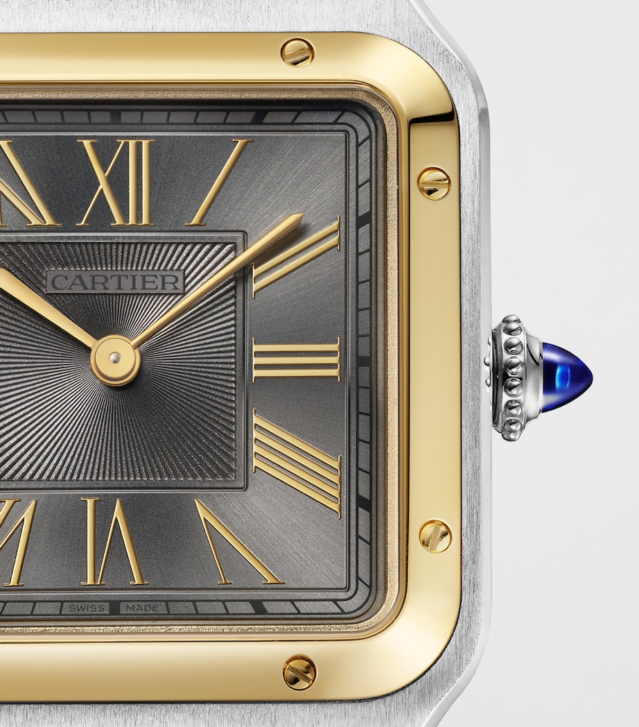 Cartier Large Stainless Steel and Yellow Gold Santos-Dumont Watch 31.4mm Grey Satin Image 6