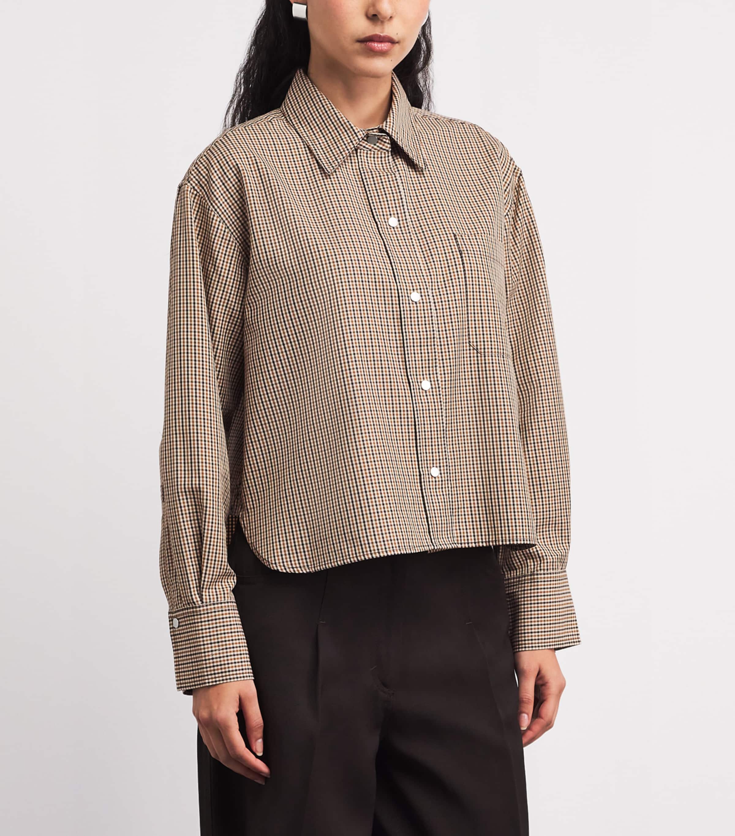 Vince Womens Cotton-Blend Check Shirt Ltwhtstn Chck Image 4