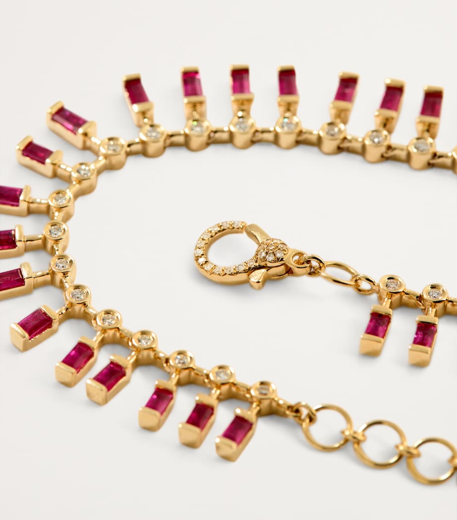 Yellow Gold, Diamond and Ruby Dot Dash Necklace YELLOW GOLD Image 5