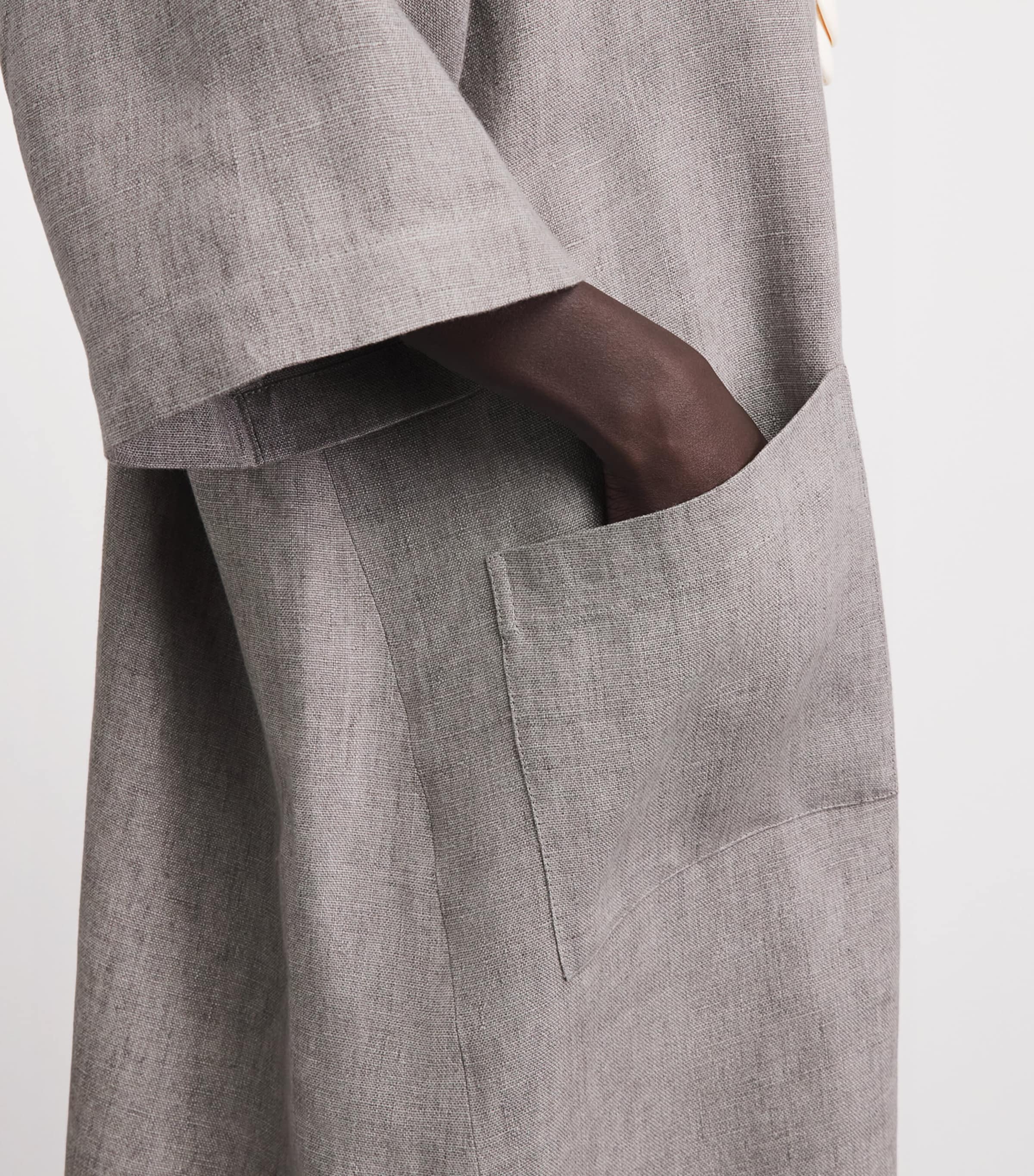 Eskandar Womens Linen Boat-Neck Midi Dress Stone Image 4