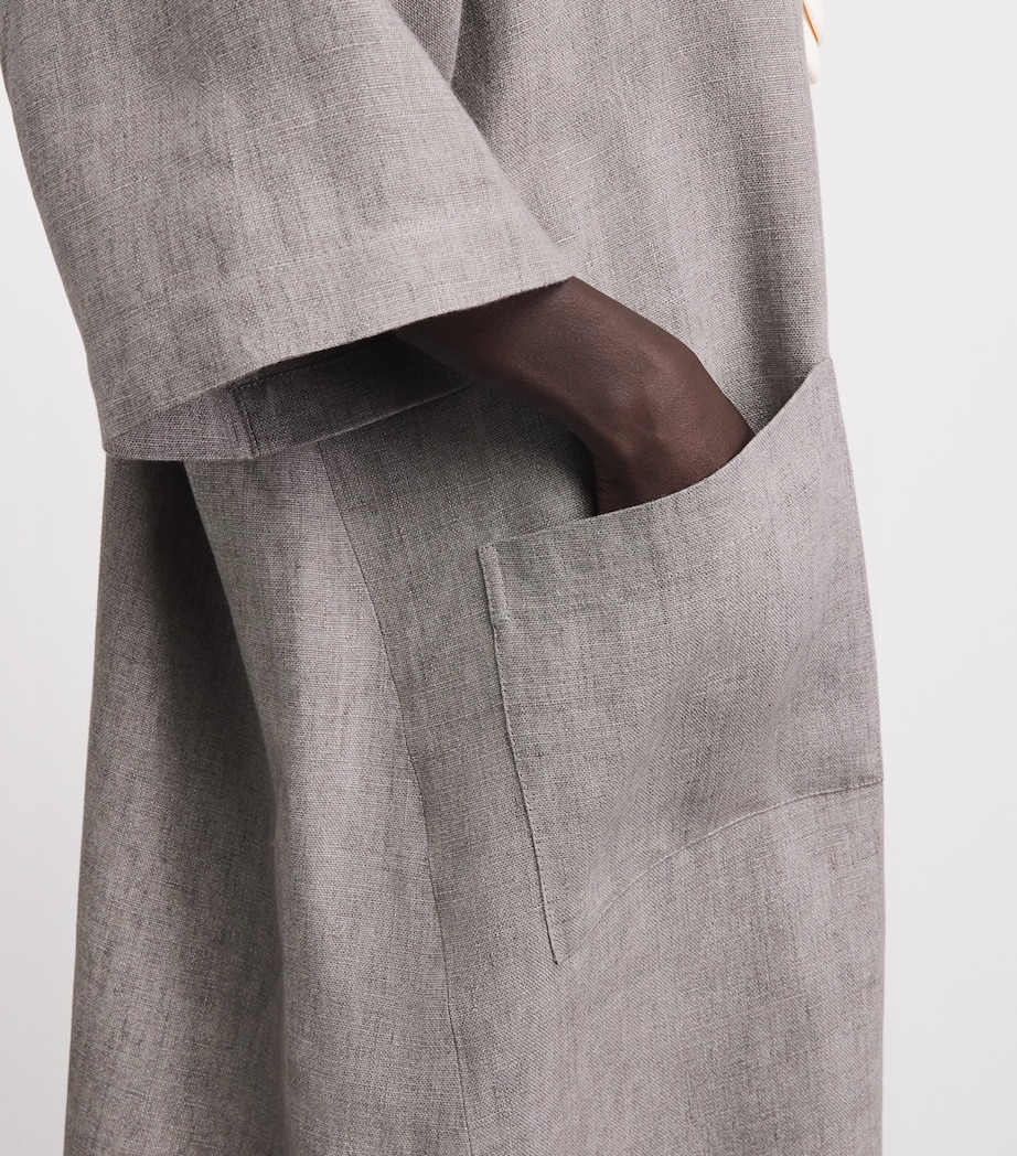 Eskandar Womens Linen Boat-Neck Midi Dress Stone Image 4