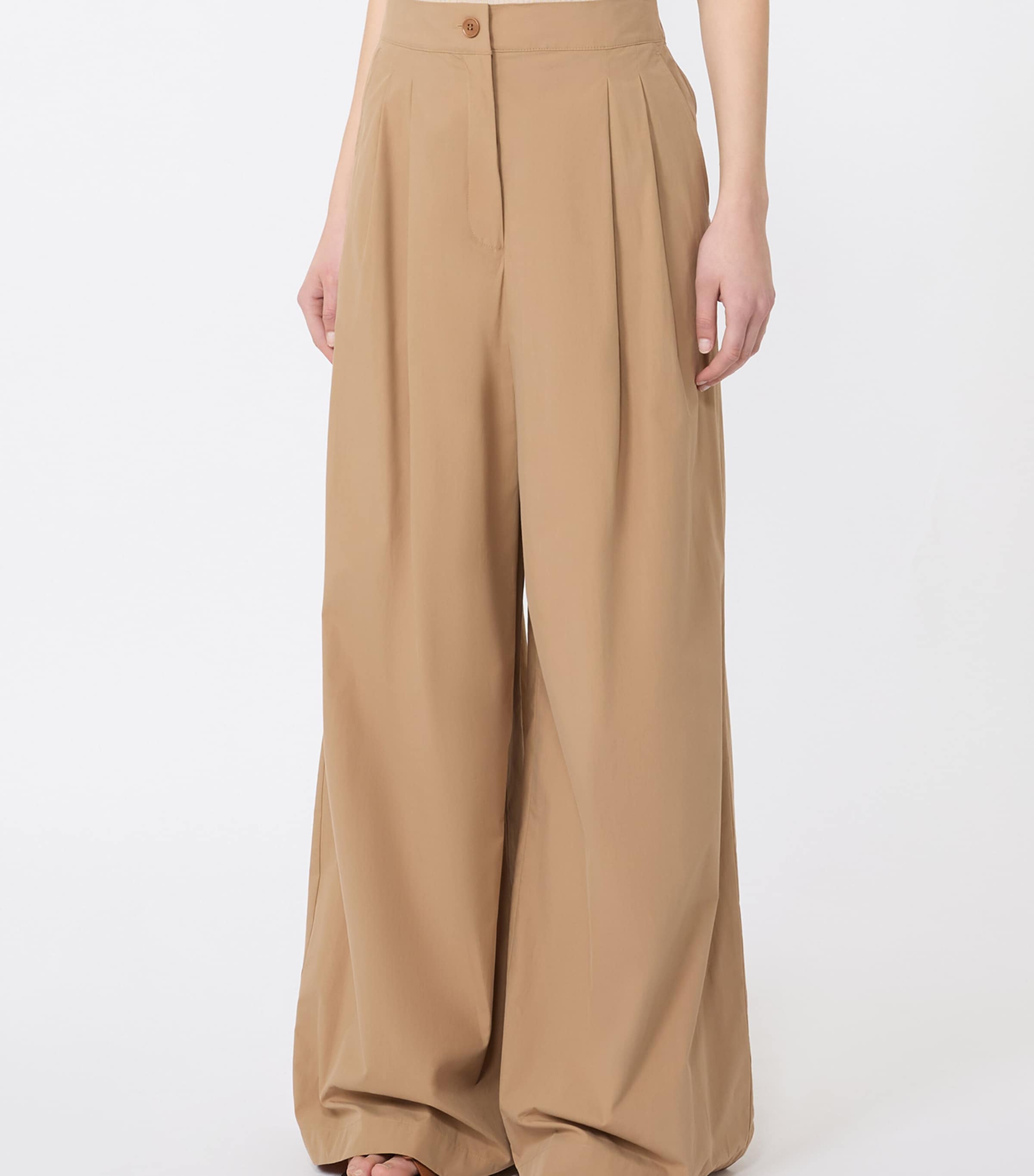 Weekend Max Mara Womens Cotton Wide-Leg Trousers Tobacco Image 2