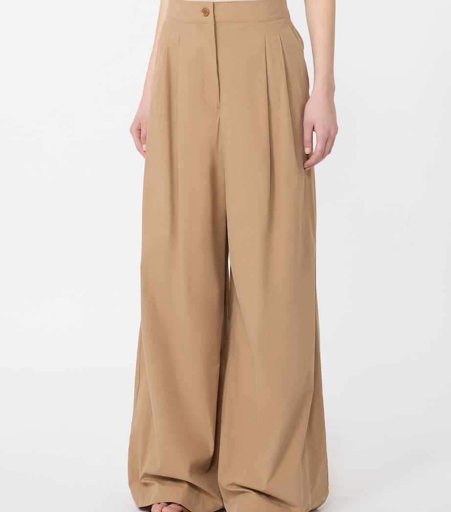 Weekend Max Mara Womens Cotton Wide-Leg Trousers Tobacco Image 2