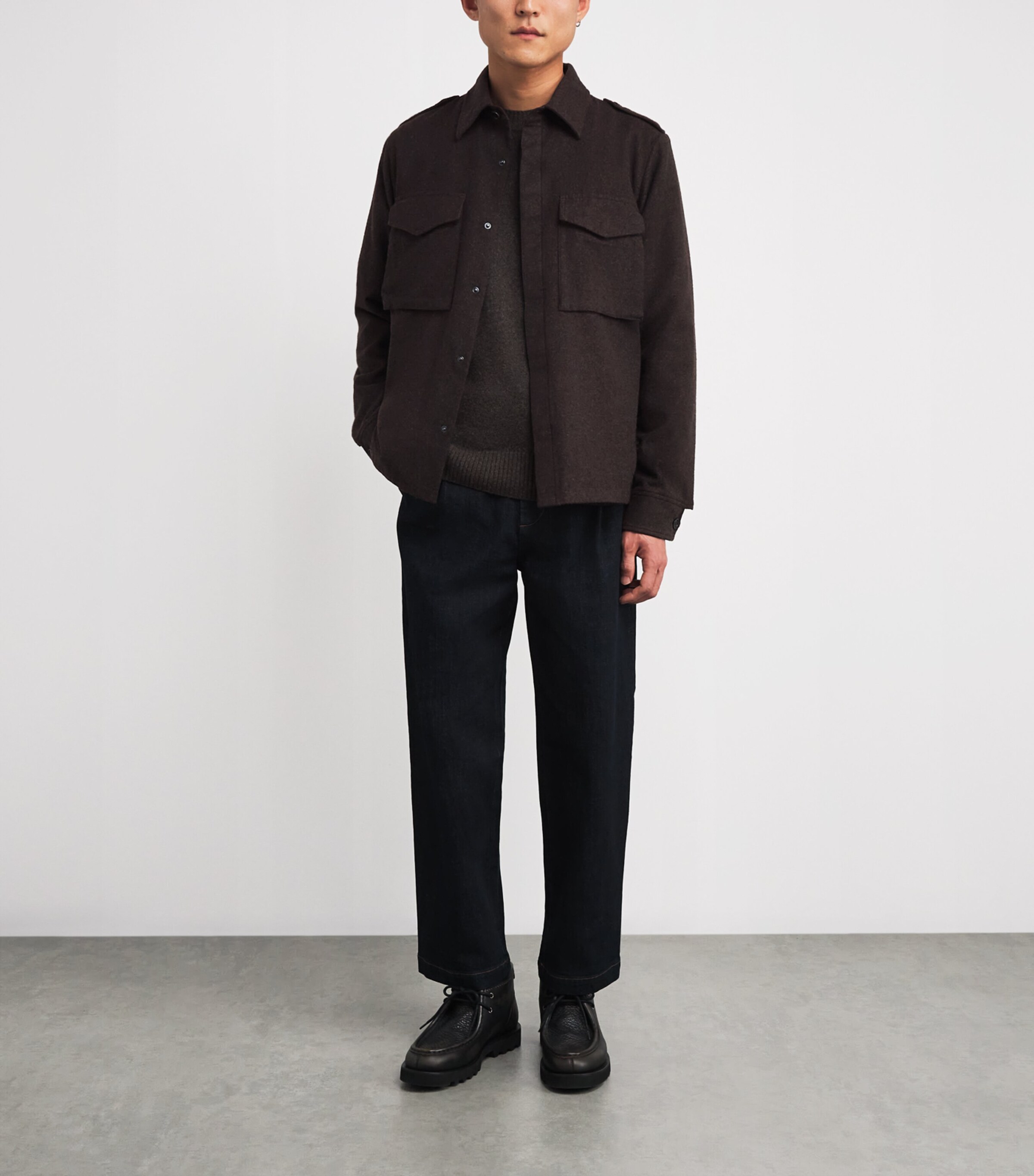 Aspesi Mens Wool-Cashmere Favola Overshirt Marrone Image 2