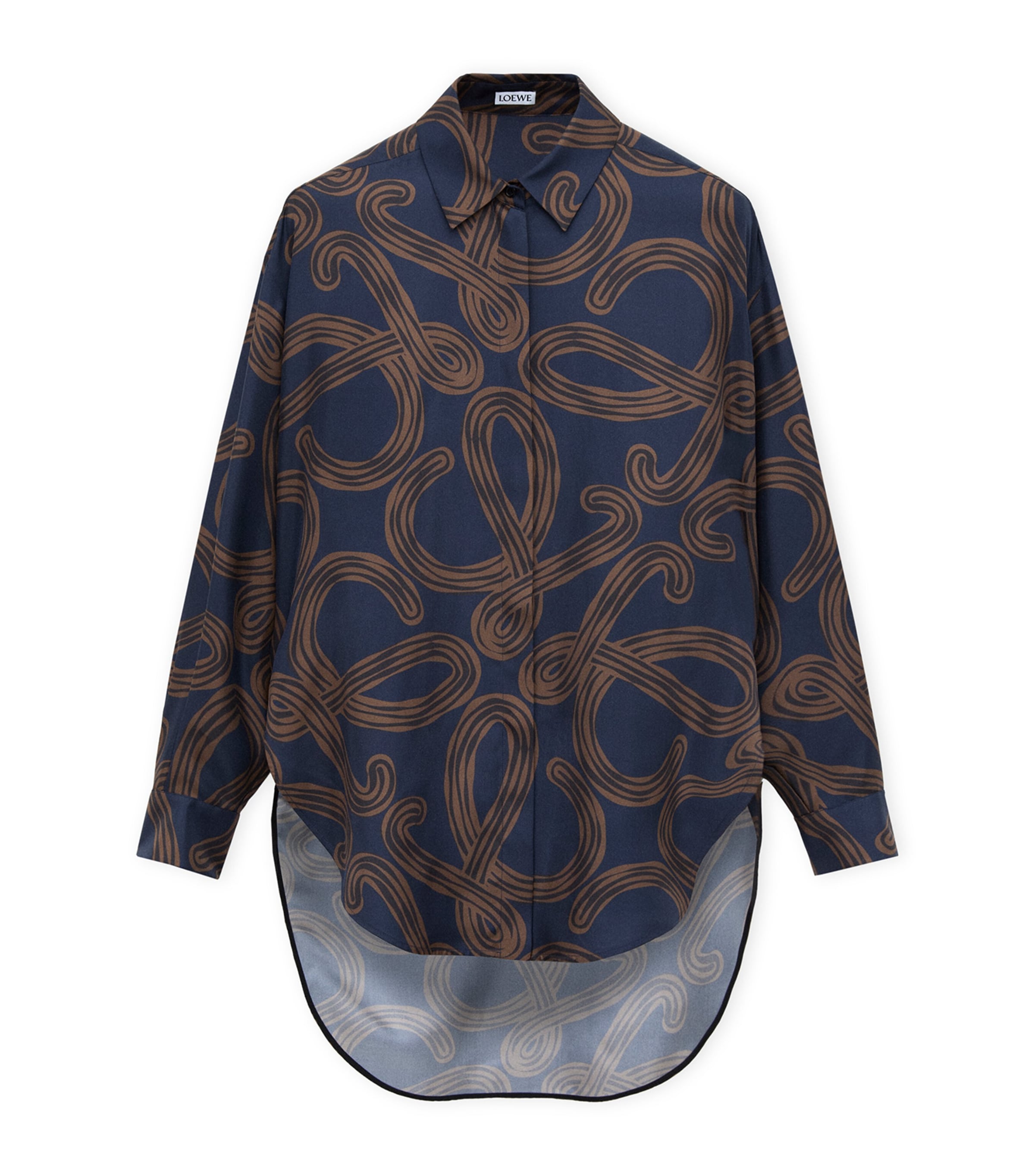 LOEWE Womens x Paula’s Ibiza Silk Oversized Shirt Navy/brown Image 1