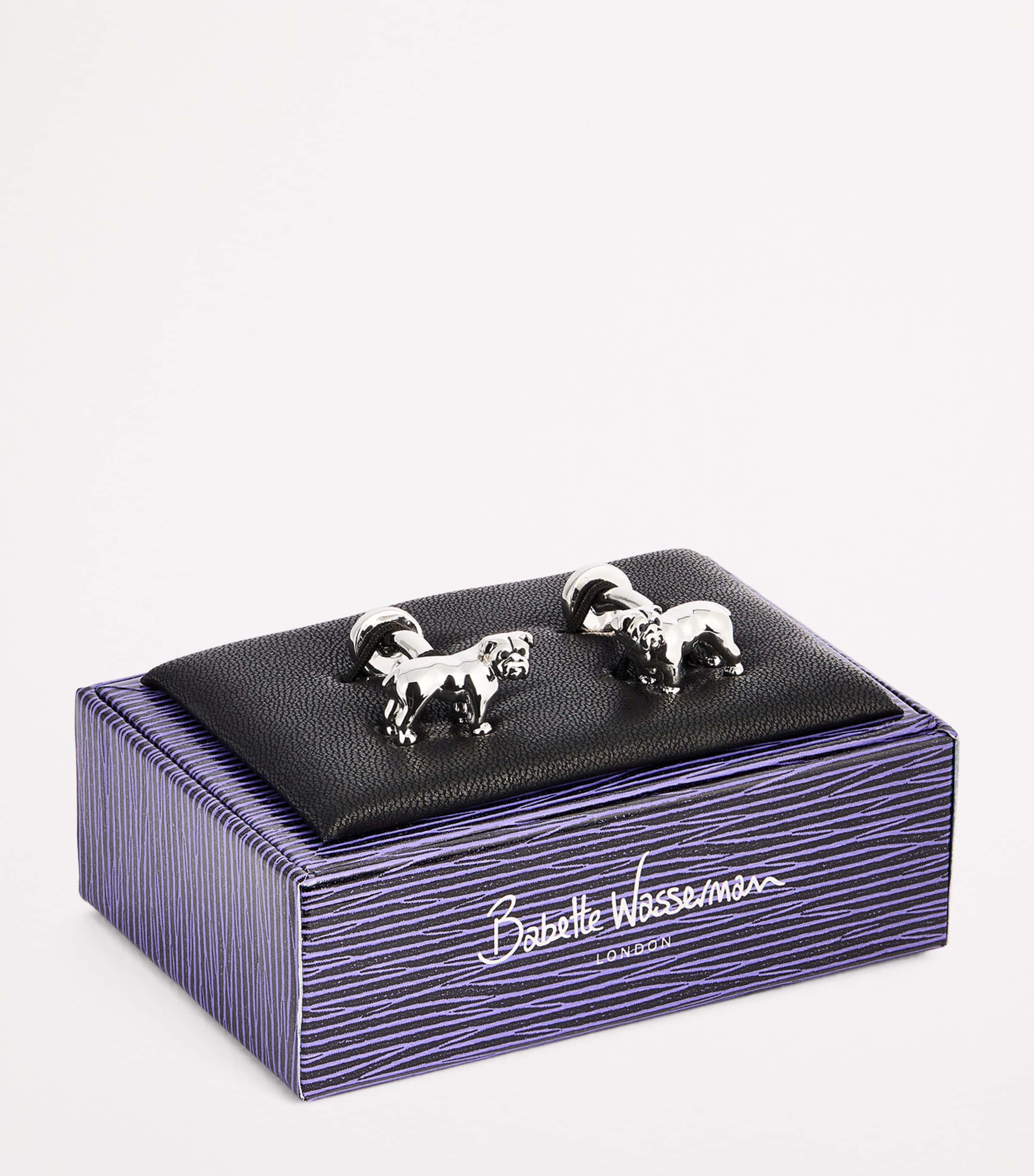 Babette Wasserman Rhodium-Plated British Bulldog Cufflinks Silver Image 3