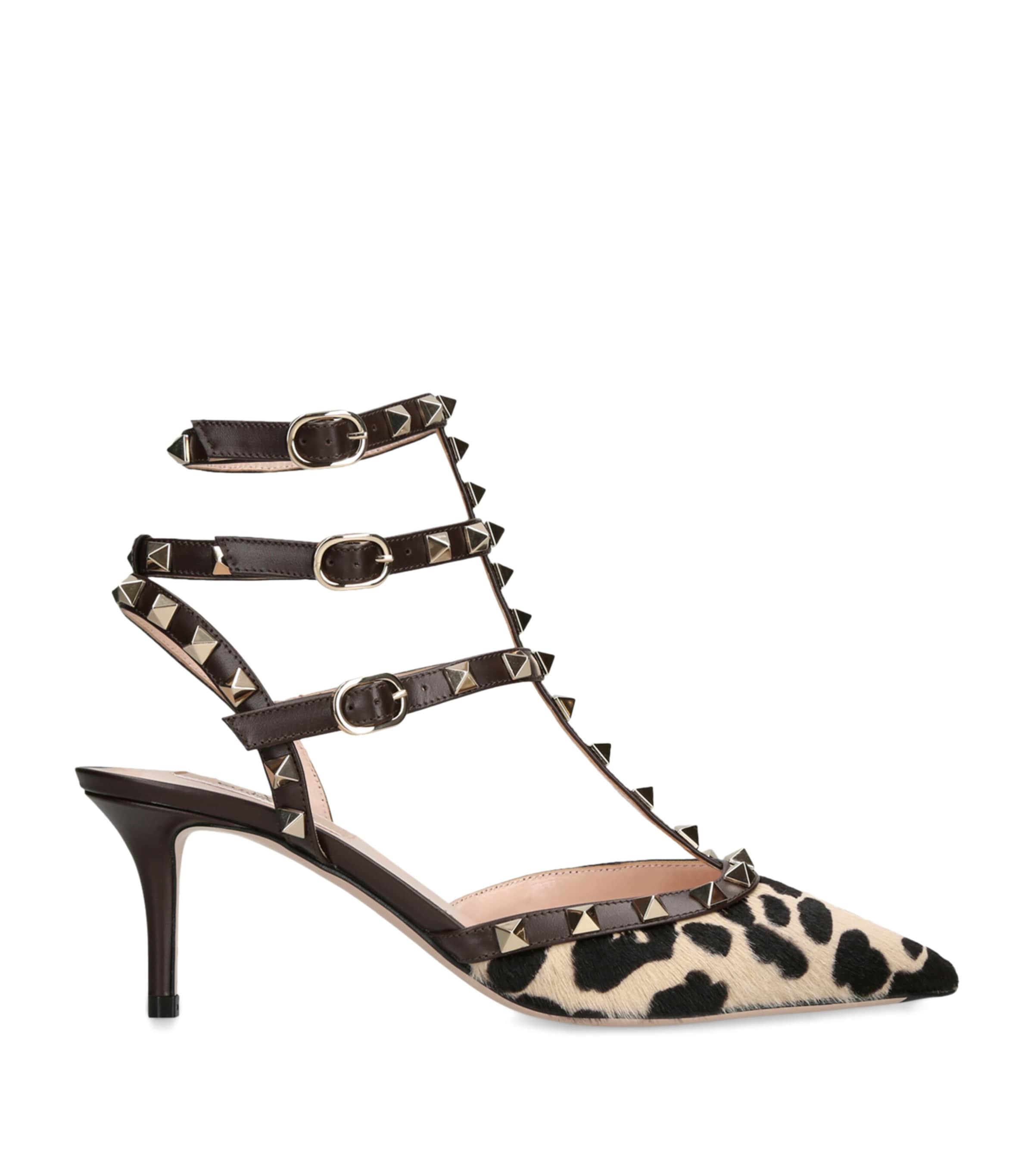 Valentino Rockstud Leopard-printed Calf Hair Caged Pumps In Animal Print