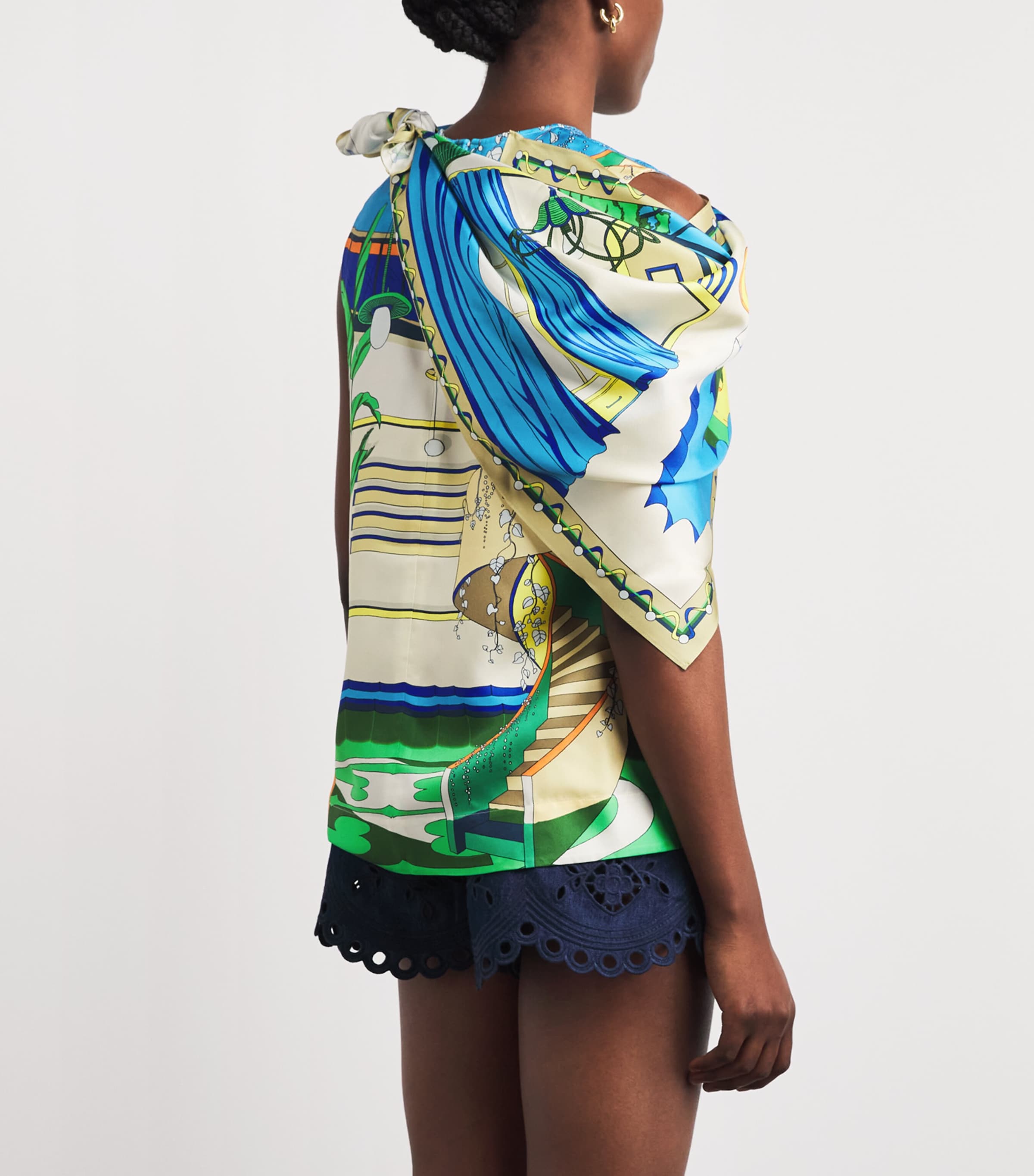 Tory Burch Womens Silk Printed Cape and Top The Pool Blue Image 5