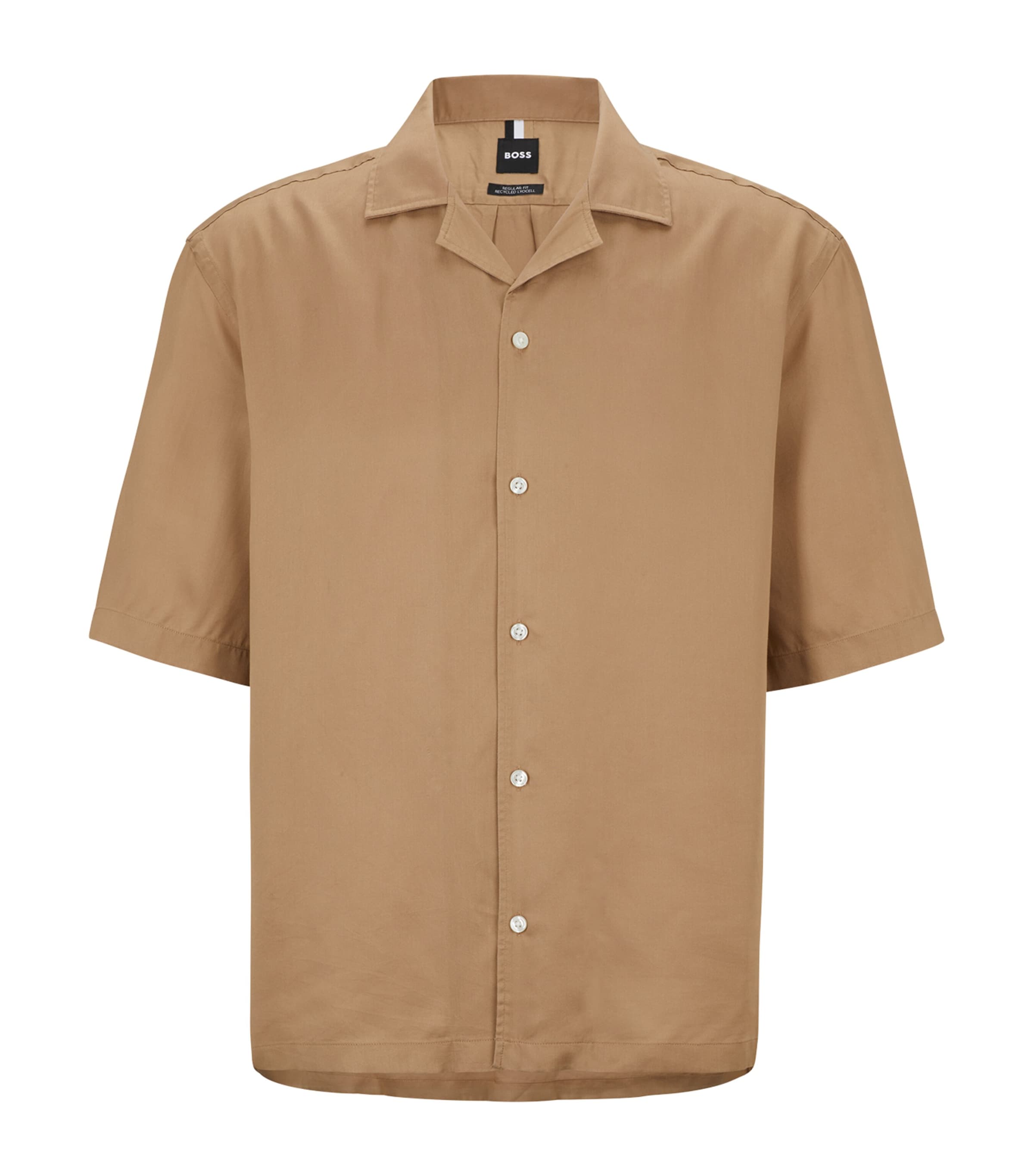 Hugo Boss Regular-fit Short-sleeved Shirt With Camp Collar In Beige