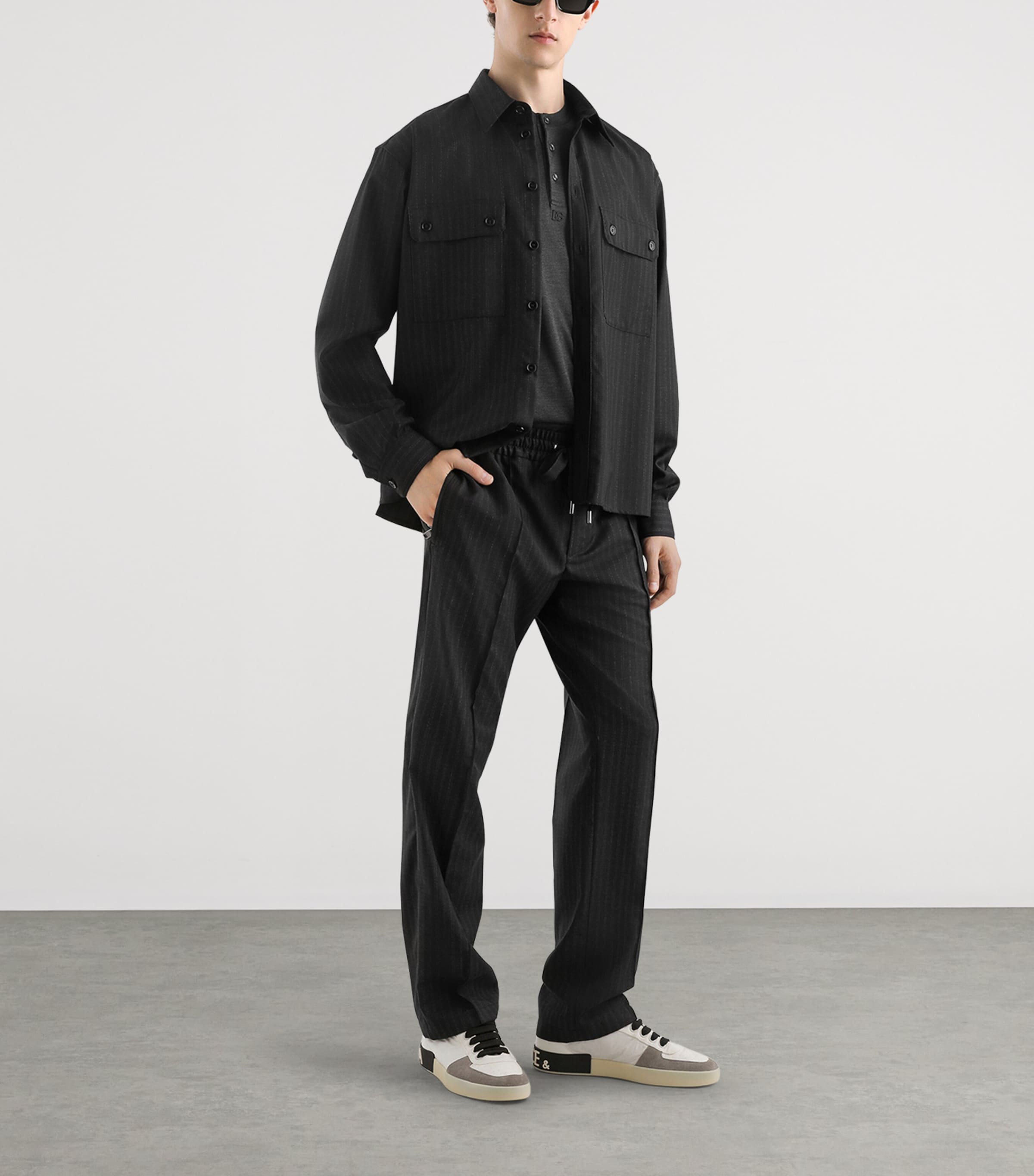 Virgin Wool Pinstripe Drawstring Trousers S8051-STRIPED Image 2