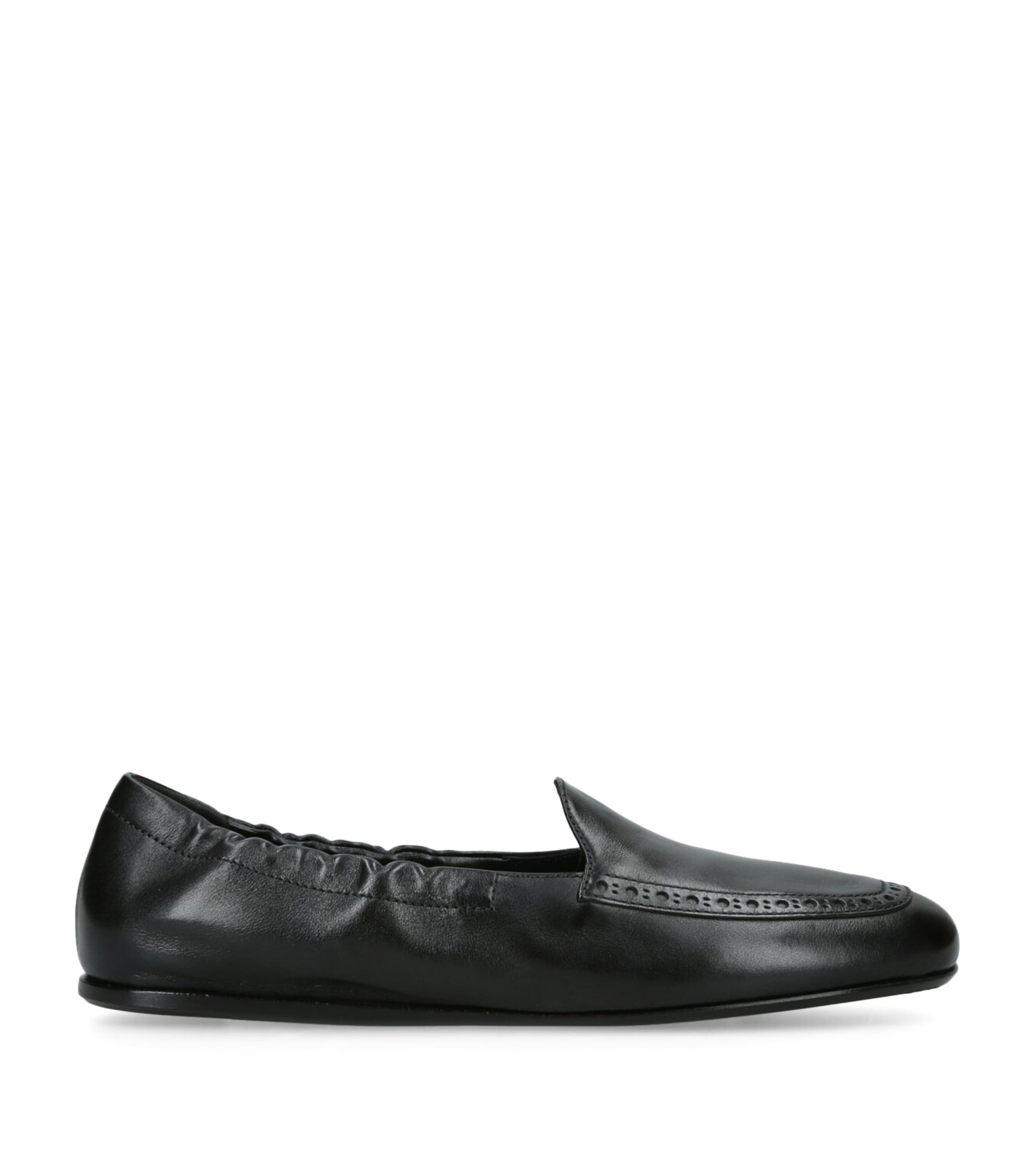 Leather Gathered Moccasin Loafers BLACK Image 1