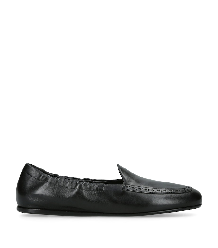 Leather Gathered Moccasin Loafers BLACK Image 1