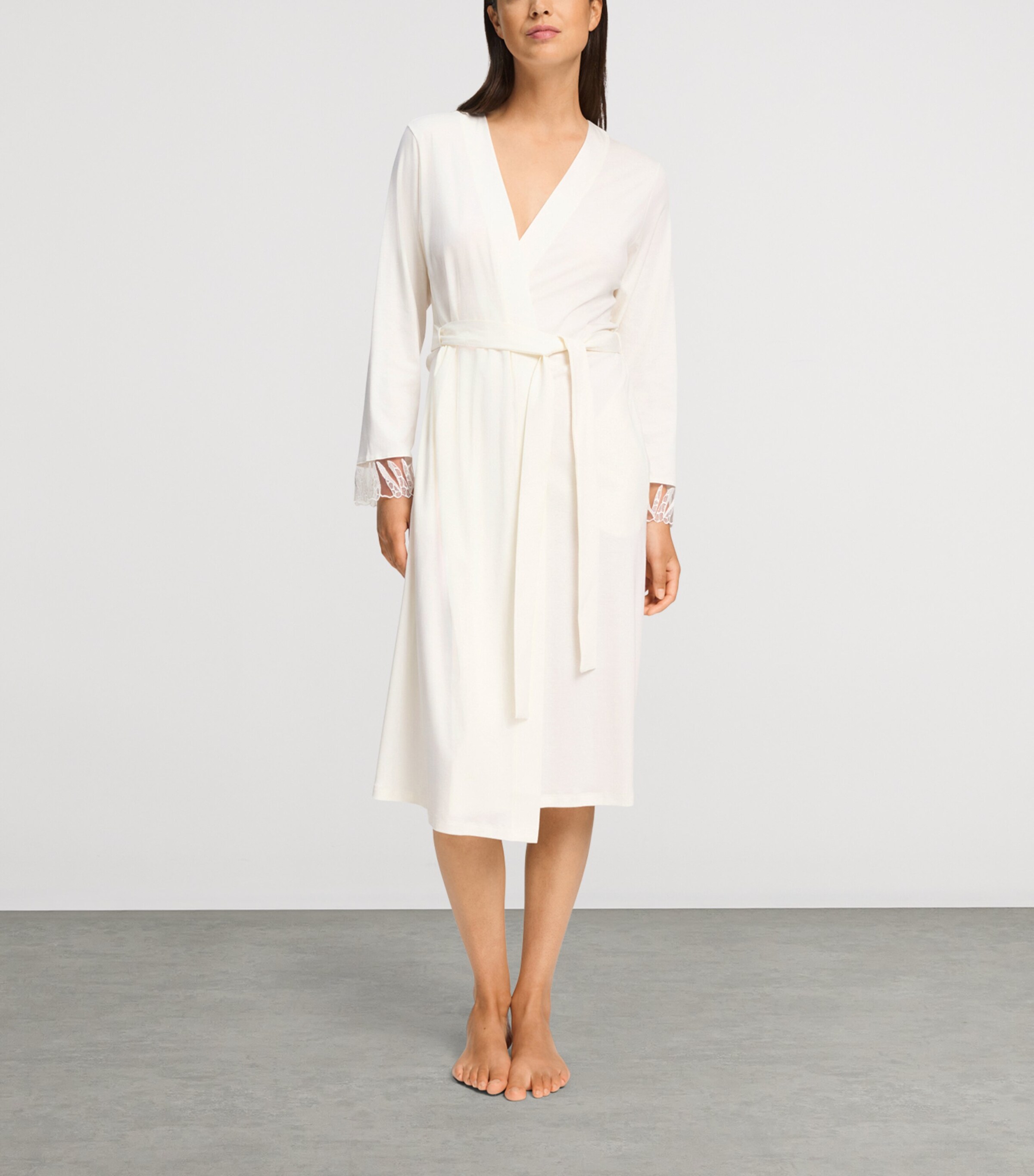 Hanro Womens Cotton Rosaria Robe Off White Image 4