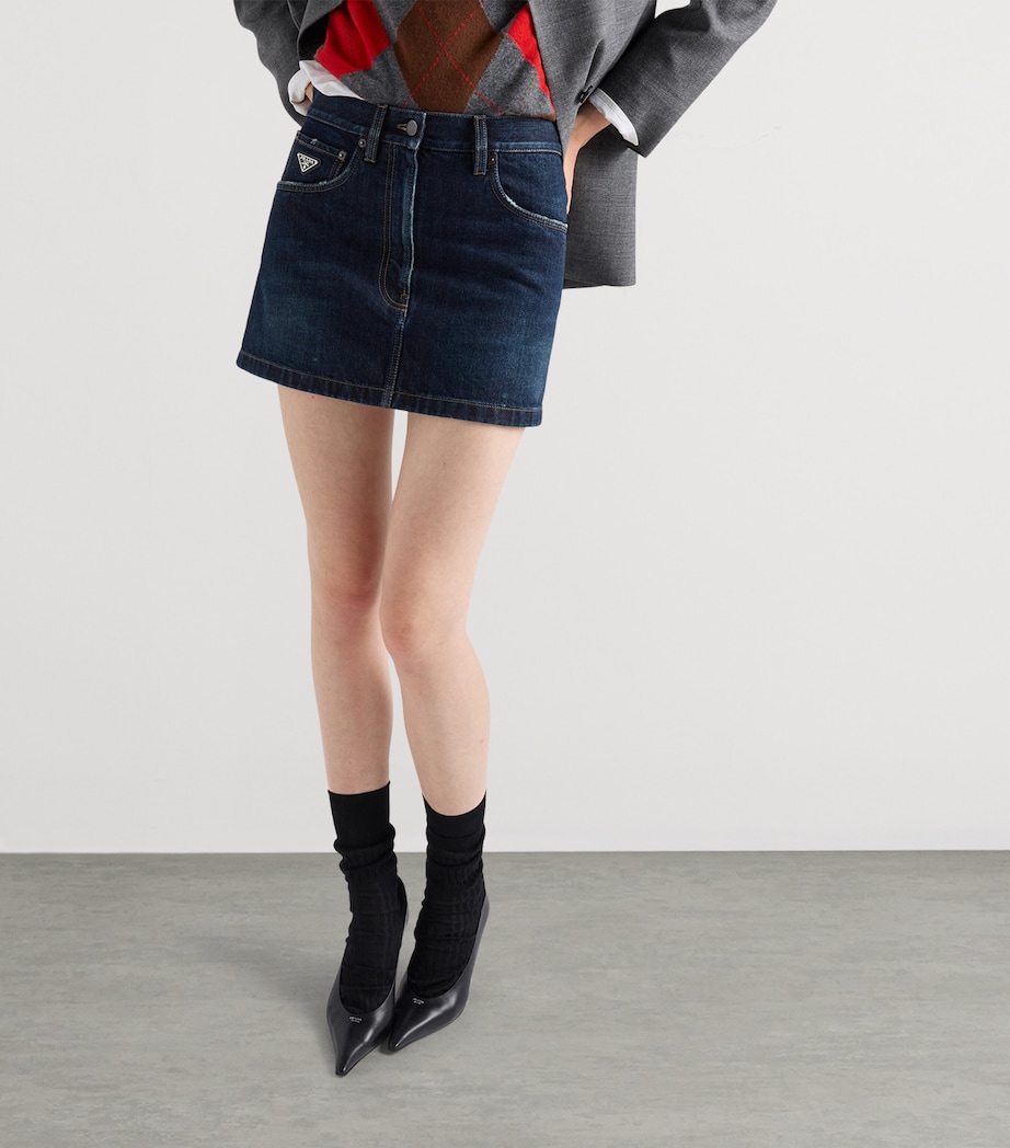 Prada Womens Denim Mini Skirt Blue Image 4