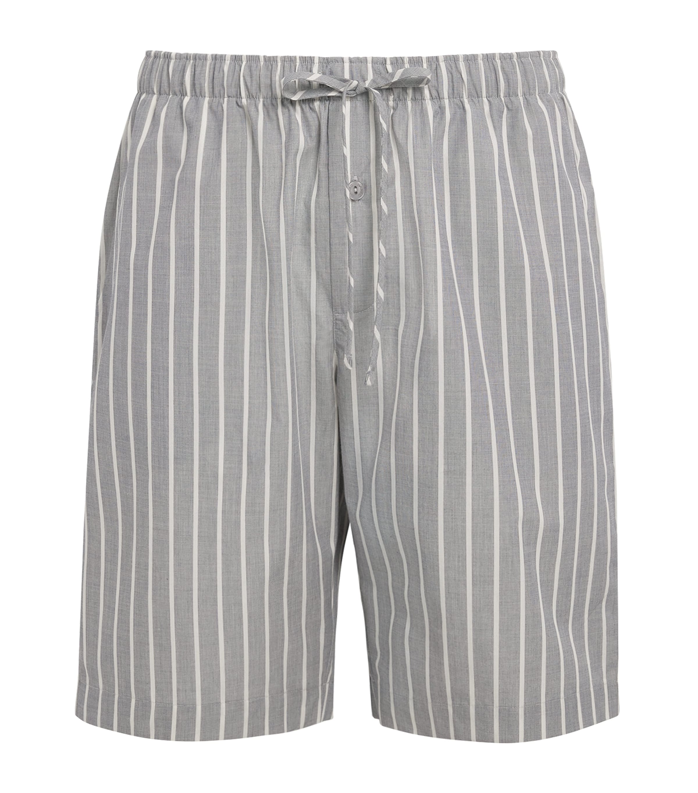 Hanro Mens Cotton Night & Day Lounge Shorts Denim Stripe Image 1
