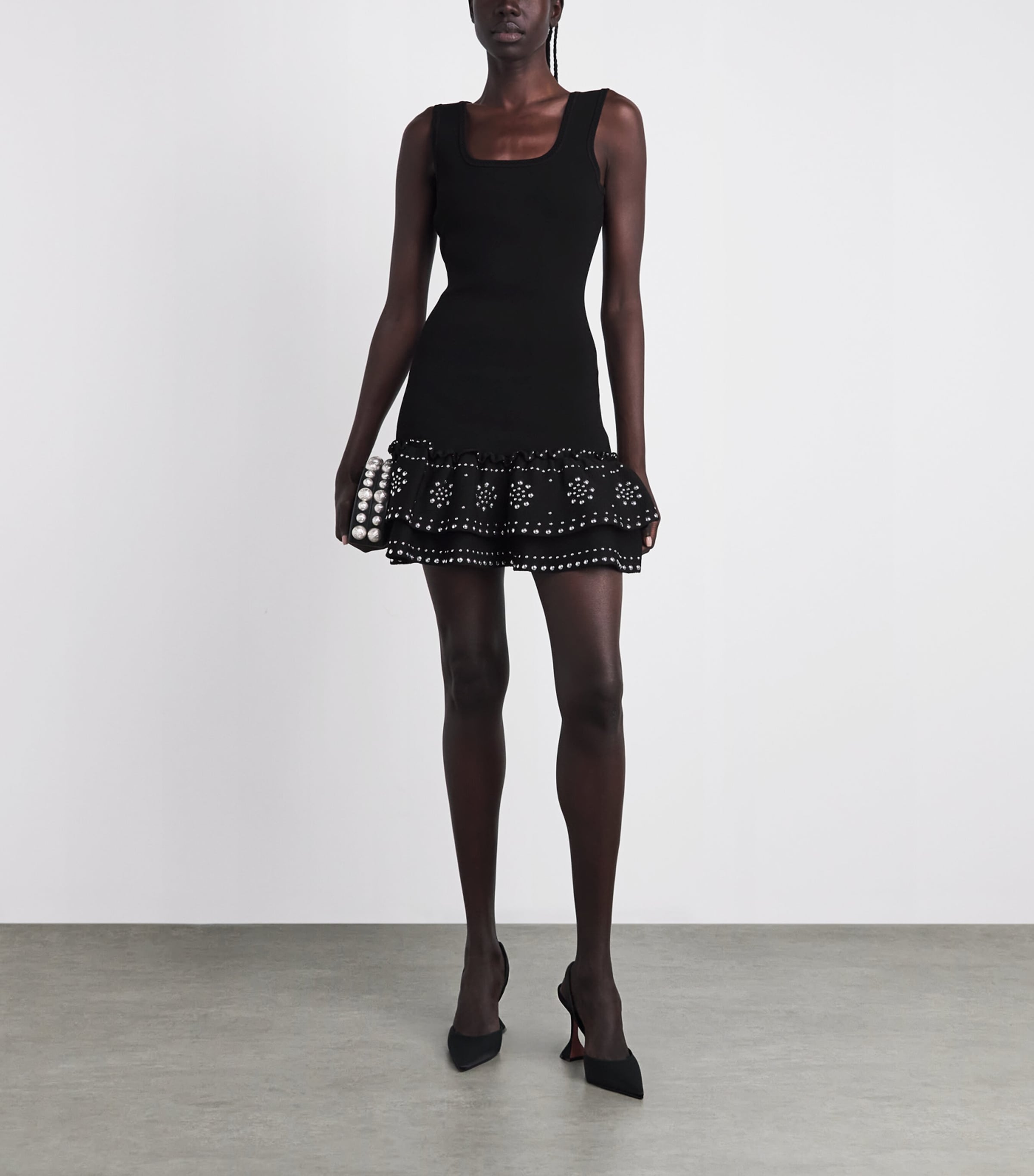 Sandro Paris Womens Knit Studded Mini Dress Black Image 2
