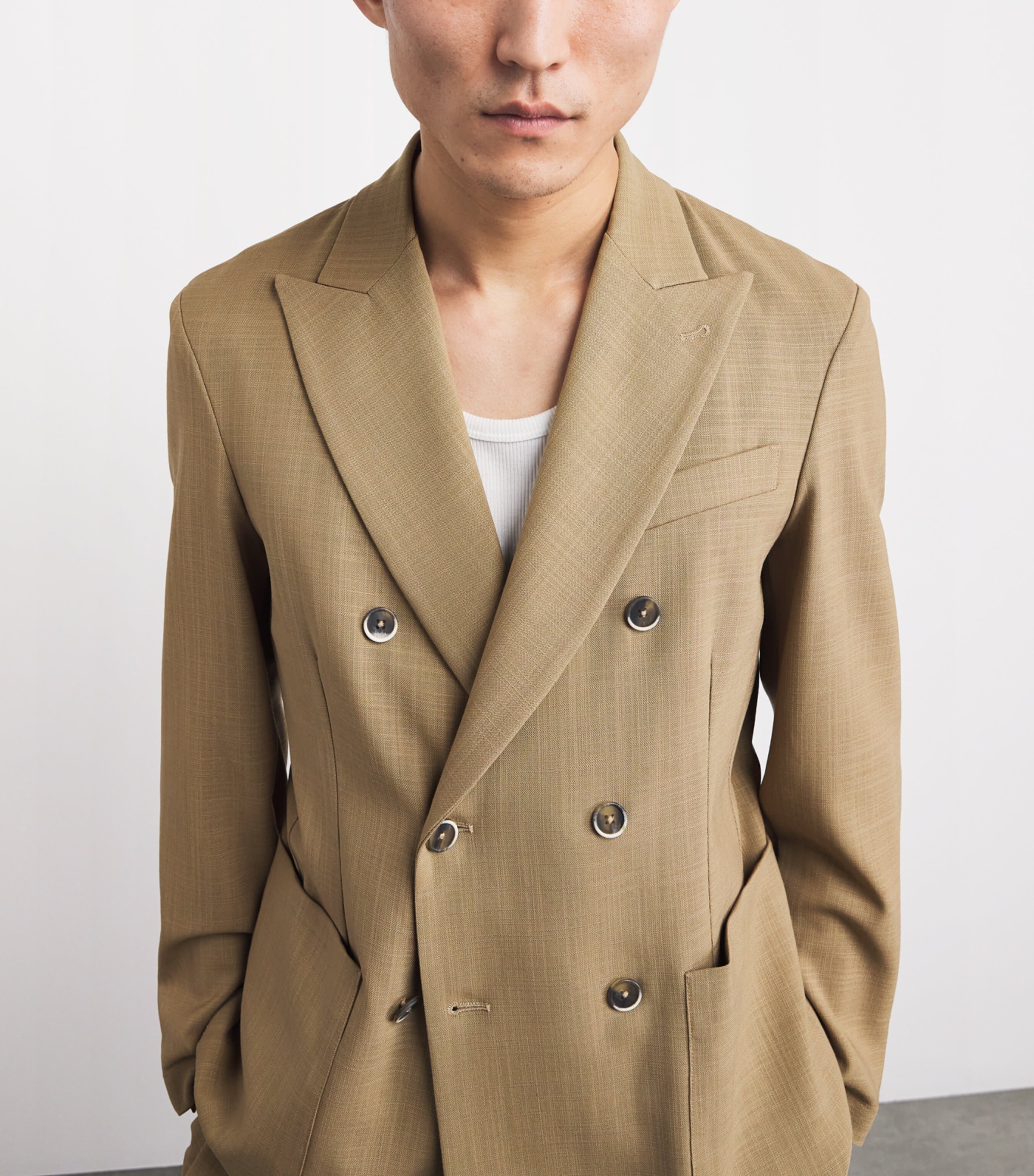 Virgin Wool Double-Breasted Blazer 360 KHAKI Image 3