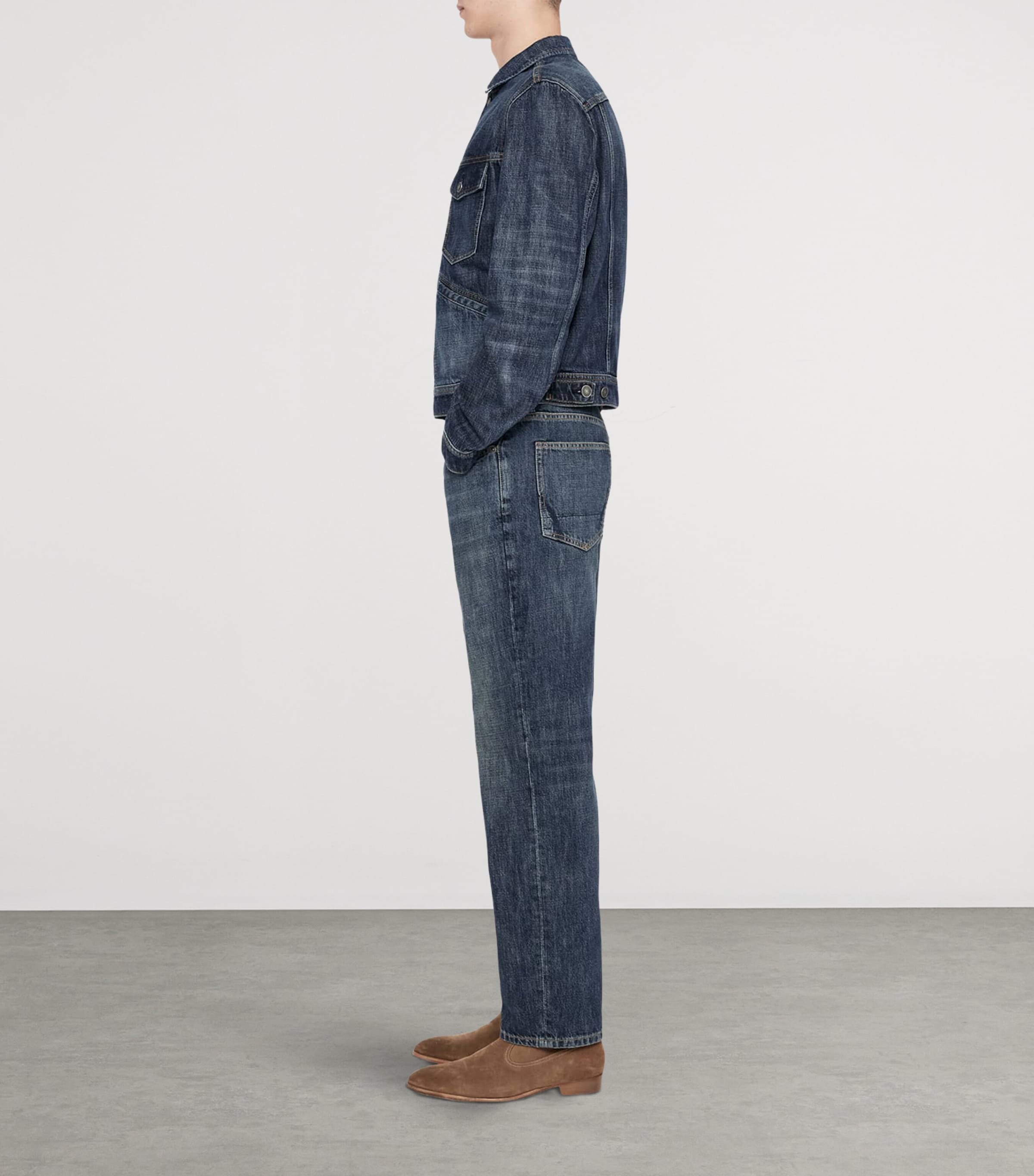 AllSaints Mens Denim Trucker Jacket Dark Indigo Image 8