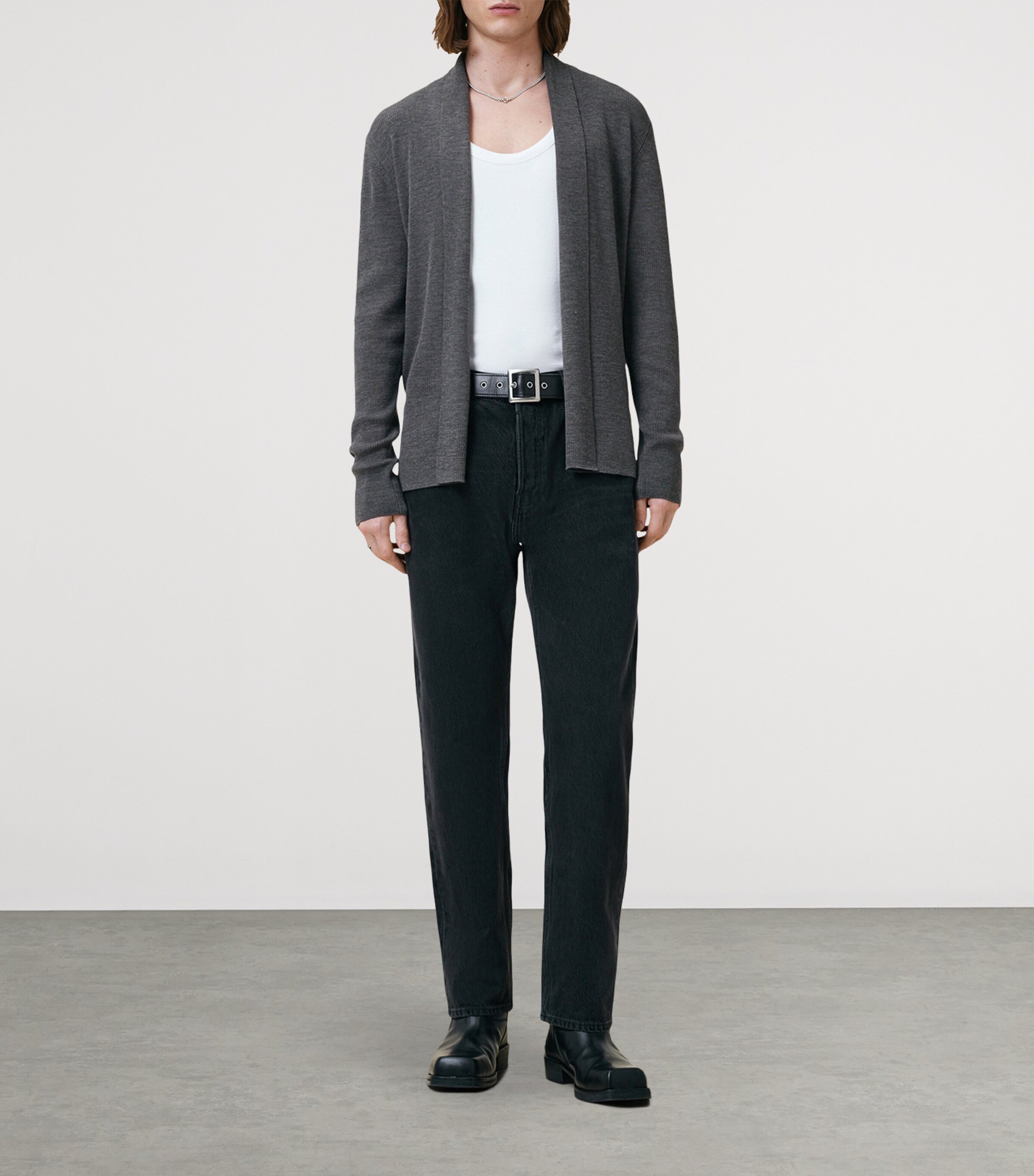 Merino Wool Mode Cardigan MONUMENT GREY Image 2