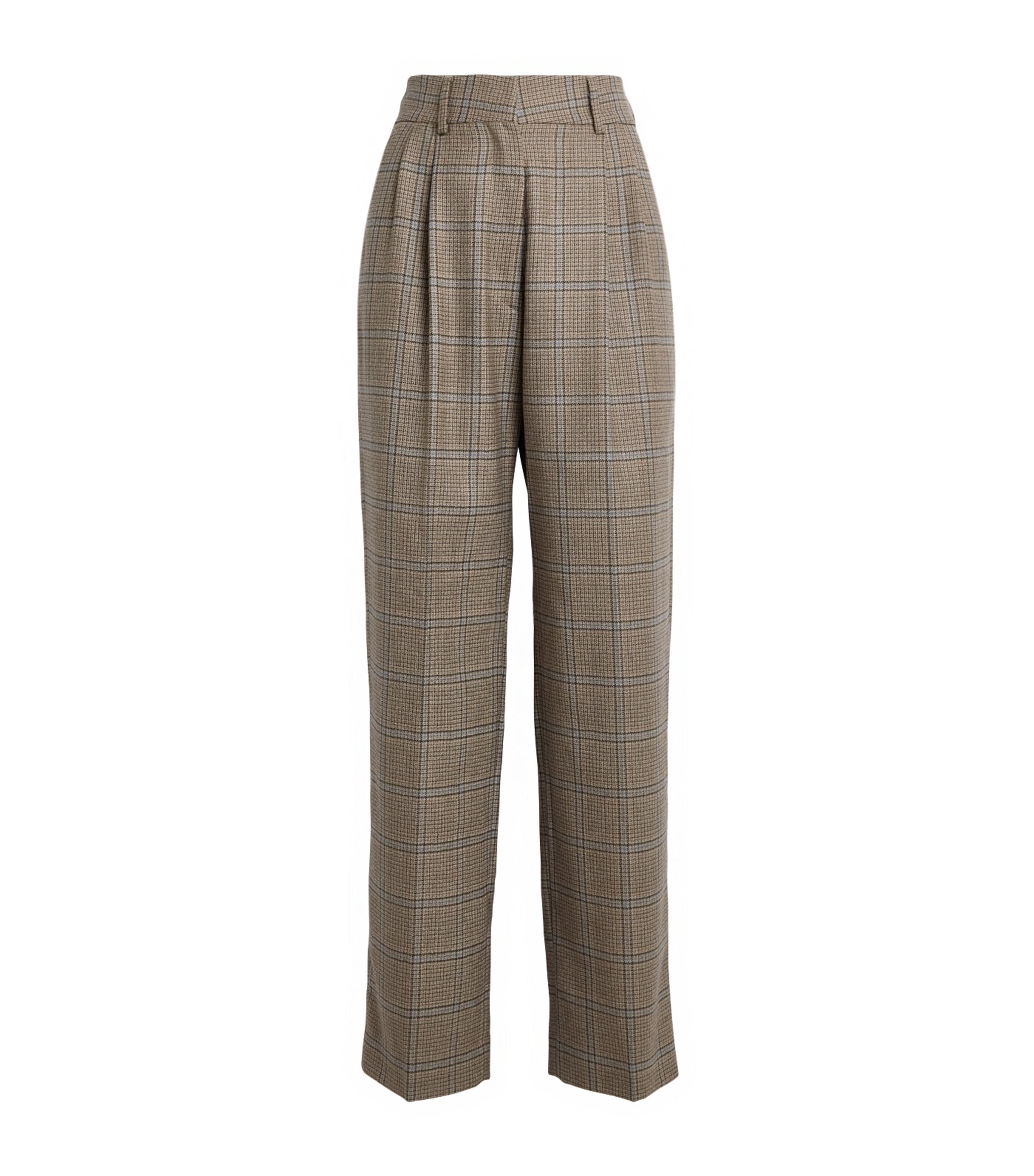Blazé Milano Virgin Wool Check Fox Tailored Trousers Beige