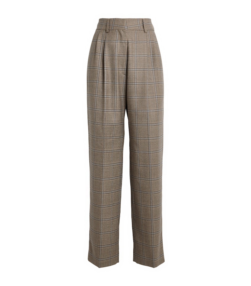 Blazé Milano Virgin Wool Check Fox Tailored Trousers Beige