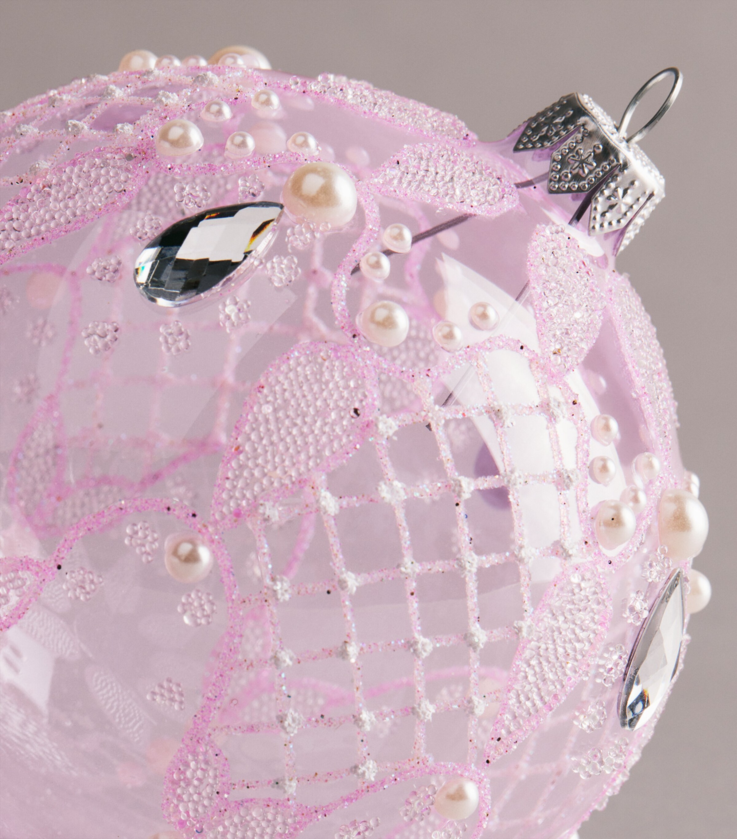 Harrods Glass Glitter Criss-Cross Bauble Lilac Image 2