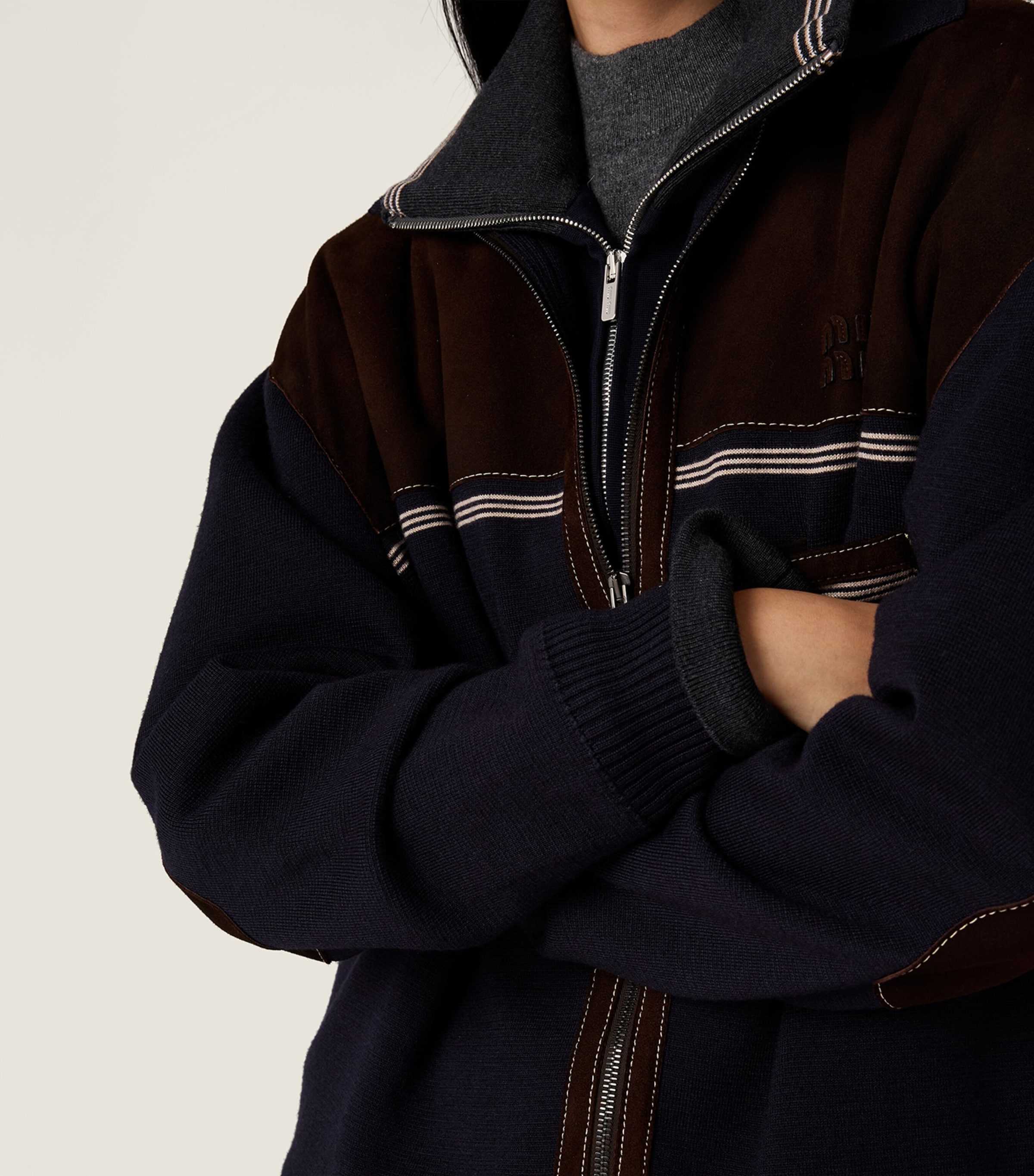 Wool Suede-Trim Cardigan F057W Image 3