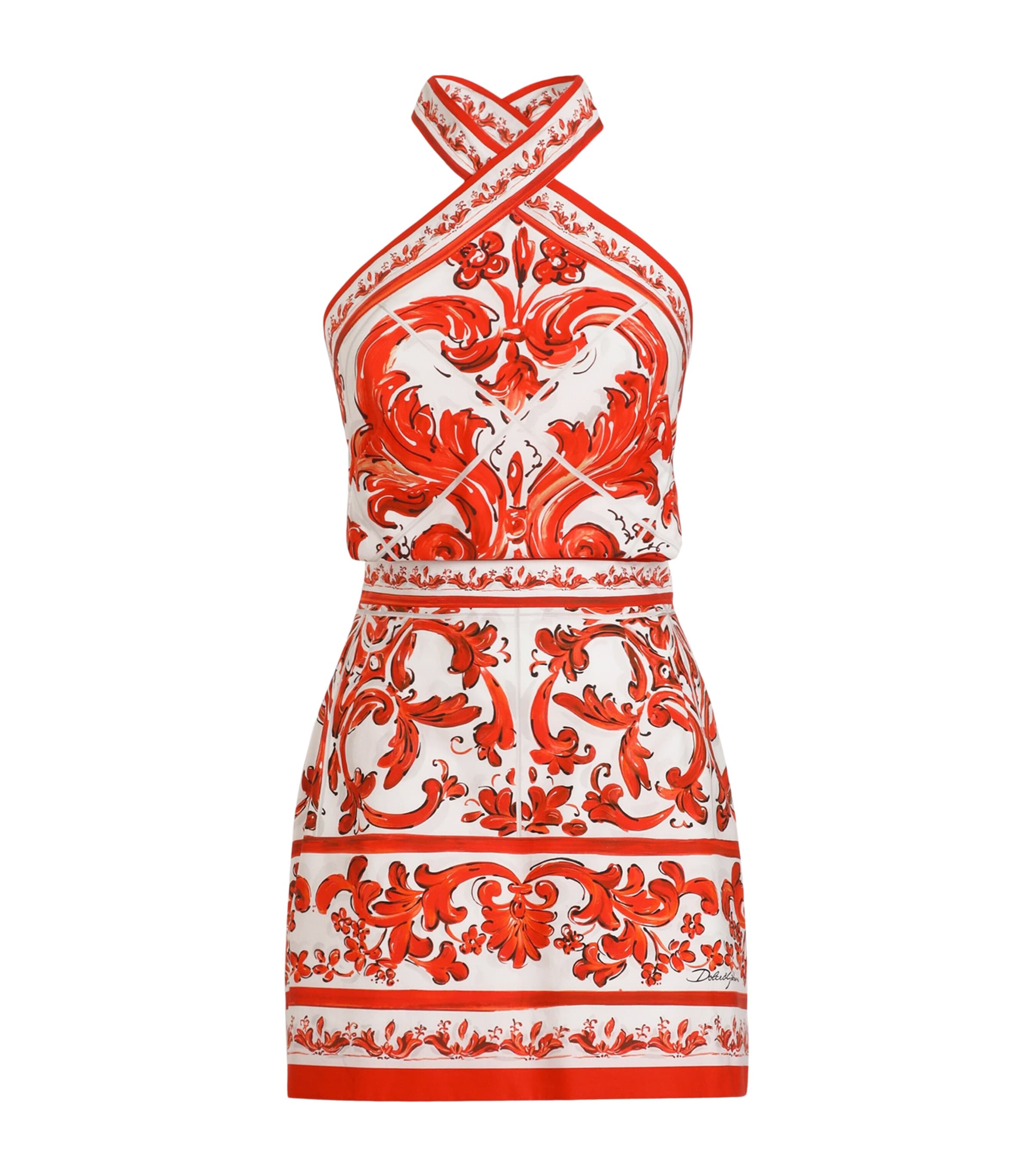 Dolce&Gabbana Womens Cotton Majolica Halterneck Mini Dress Combined Colou Image 1