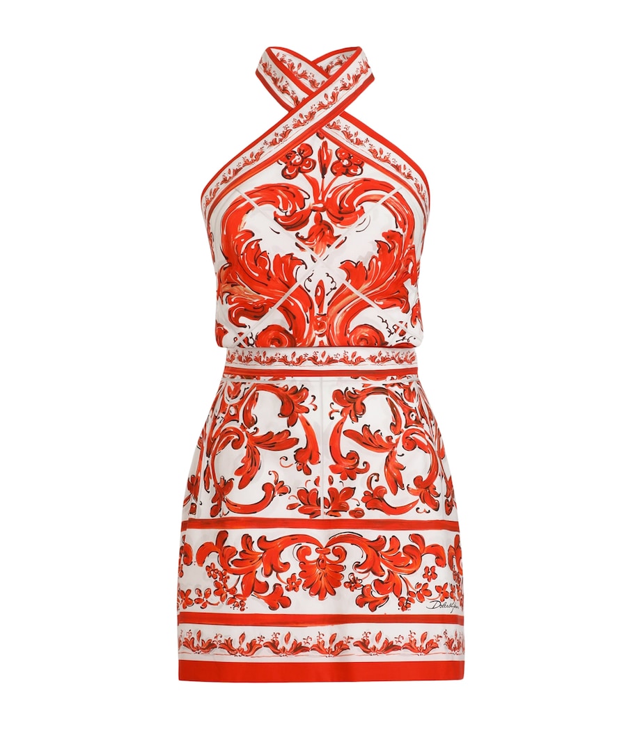 Dolce&Gabbana Womens Cotton Majolica Halterneck Mini Dress Combined Colou Image 1