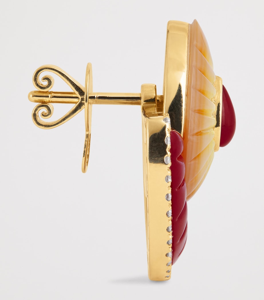 Small Yellow Gold, Diamond and Mother-of-Pearl Bond Steet Fan Earrings YELLOW GOLD Image 4